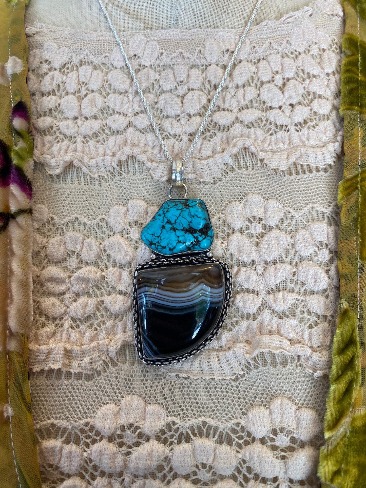 Compressed Turquoise Black Agate Pendant