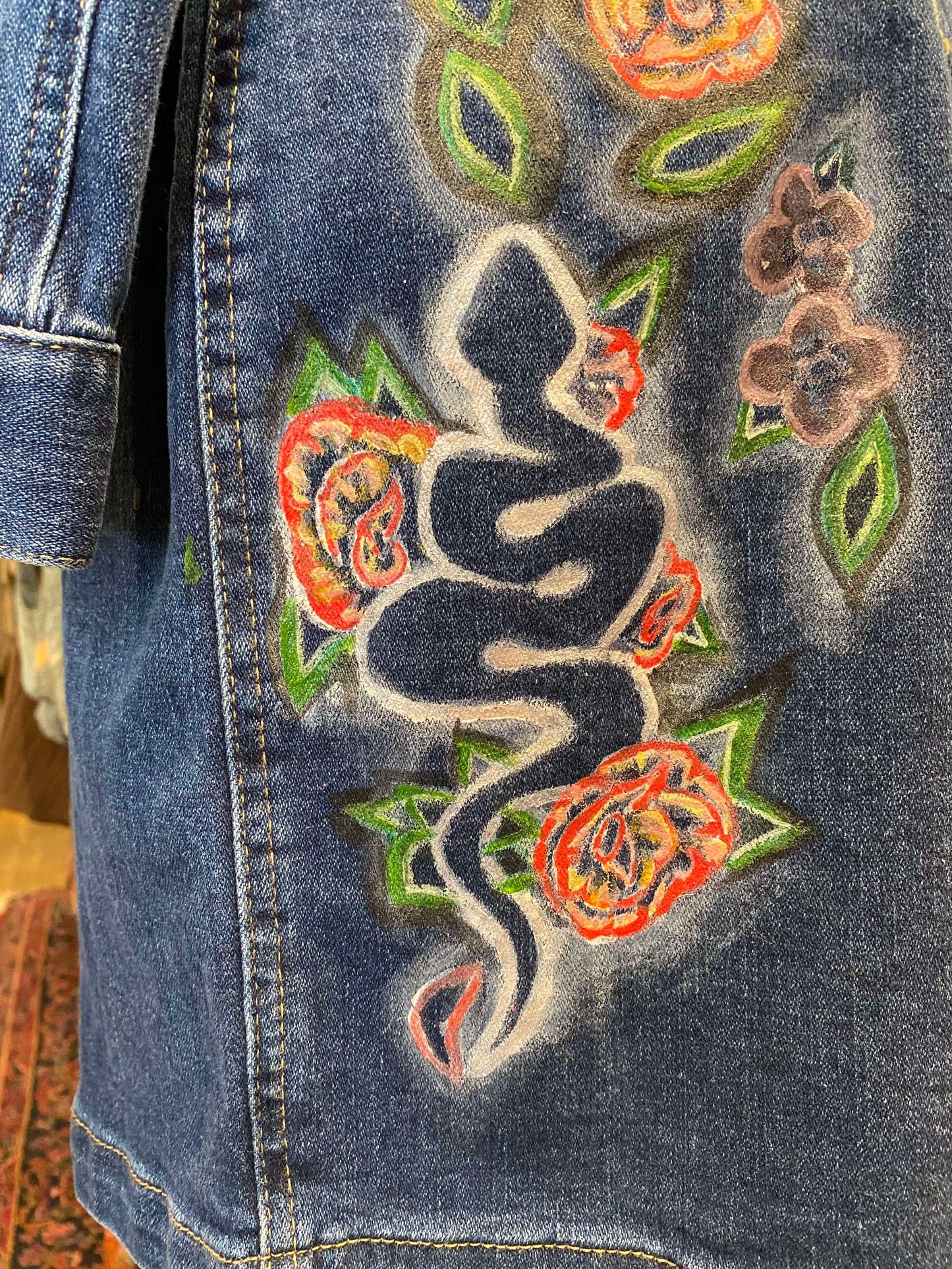 Floral Wrangler Blue Denim Short Dress -Chelsea Dudley Art*