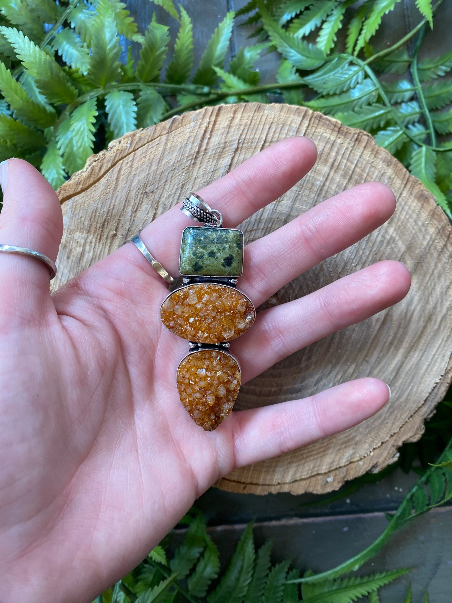Green Jasper Citrine Druzy Pendant