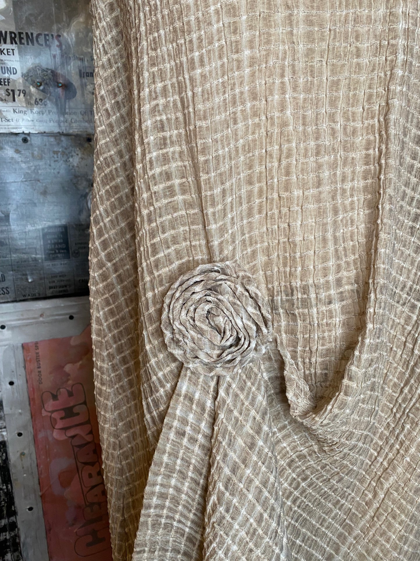 Textured Tank Midi Dress with Rosette - Beige