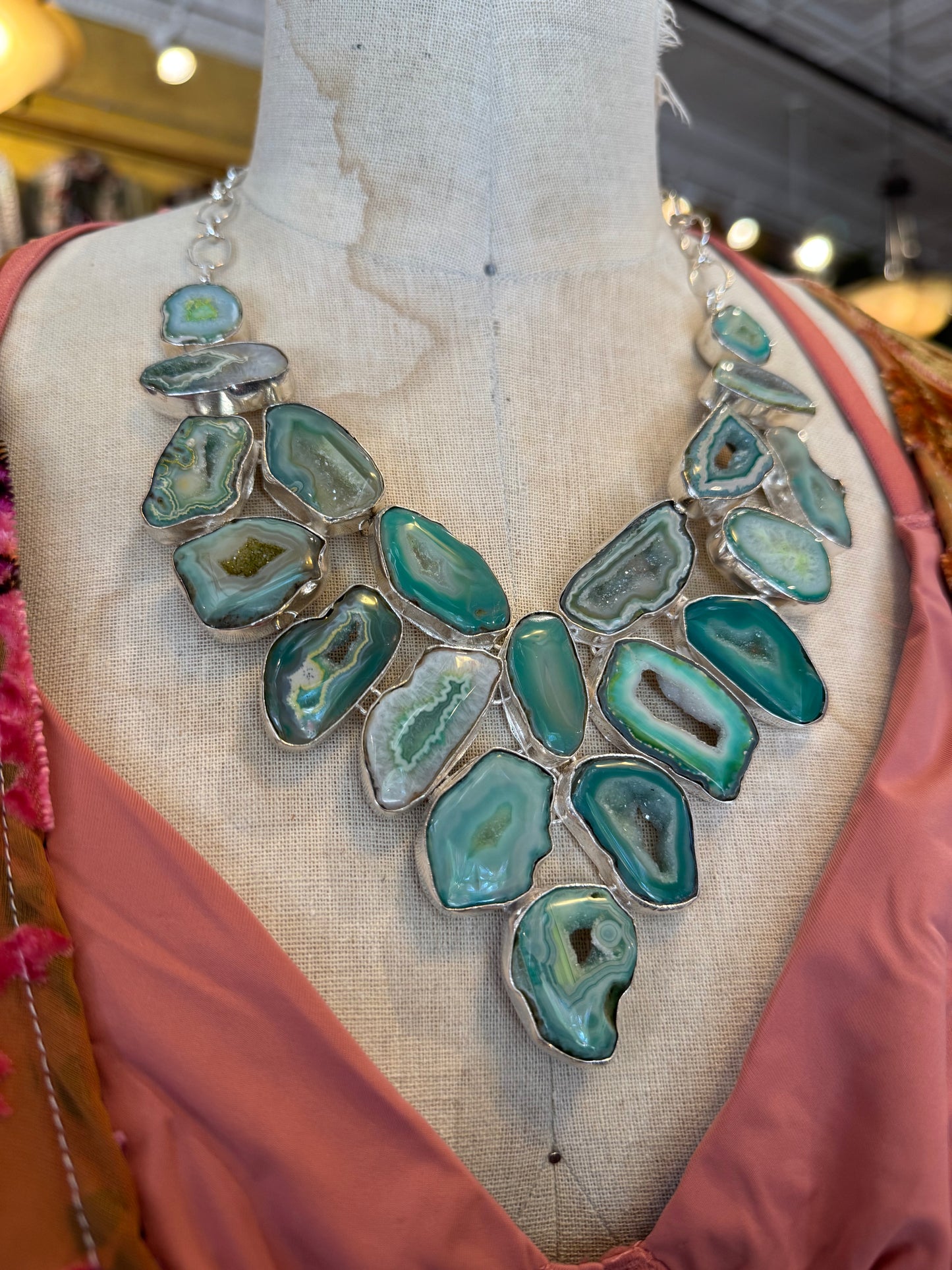 Seafoam Dyed Agate Cluster Necklace