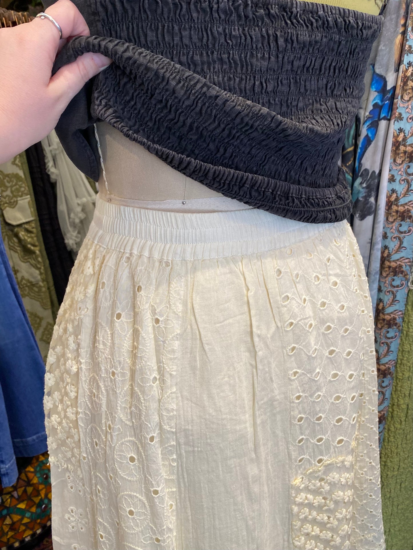 Floral Eyelet Maxi Skirt - Cream
