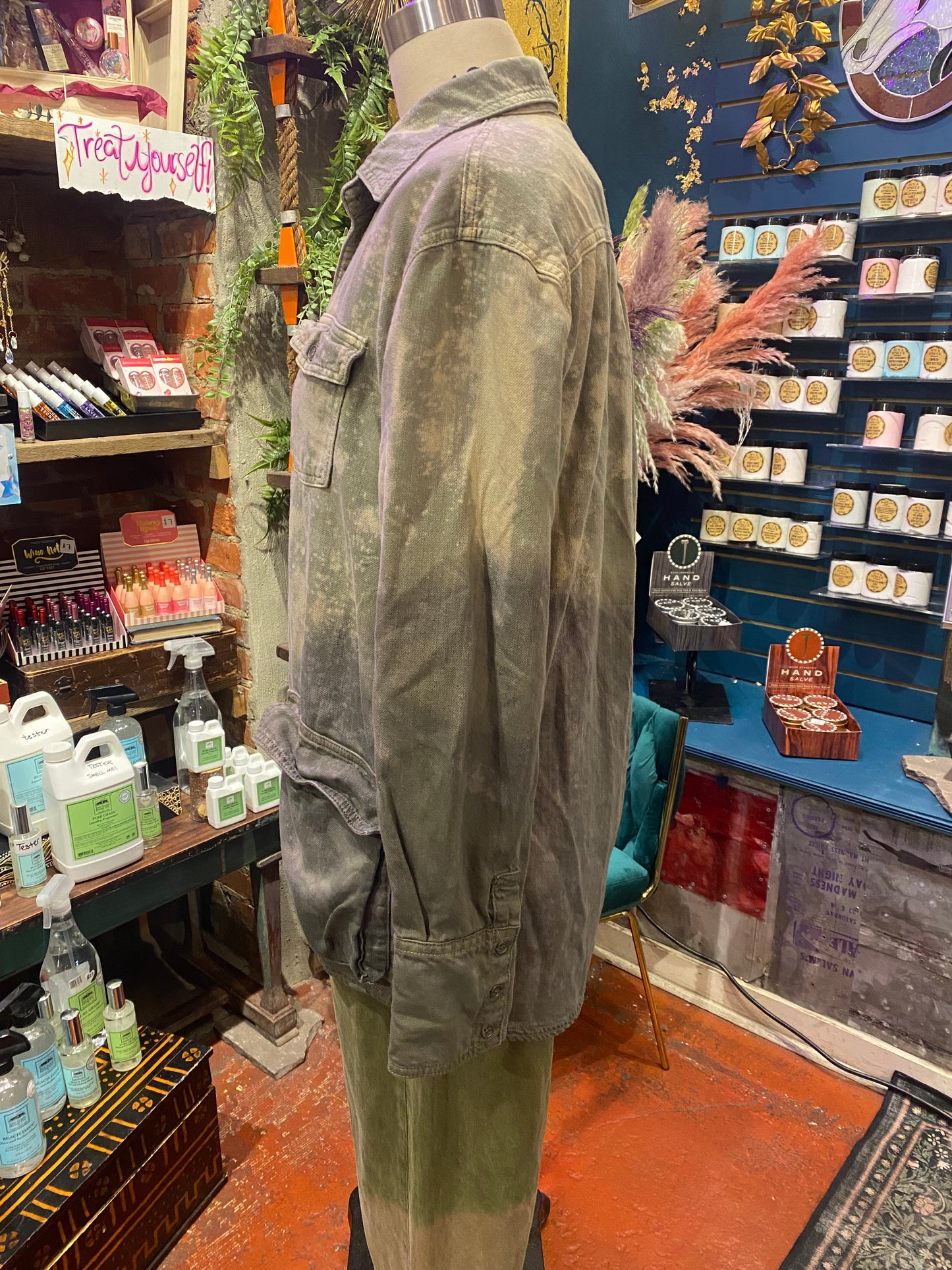 Custom Dyed Denim Jacket - Sage