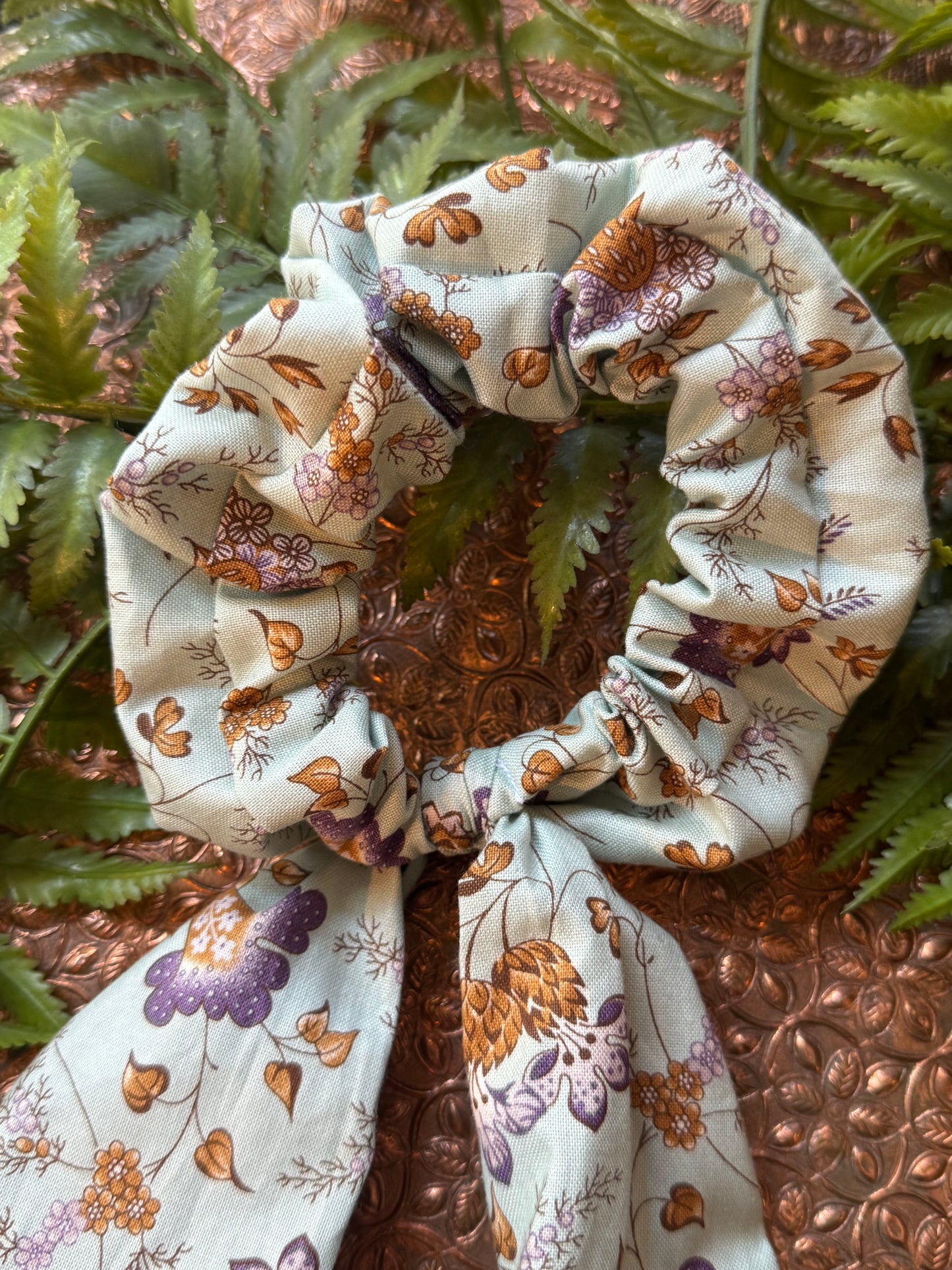 Light Blue / Gold Floral Scrunchie Scarf #SS15*