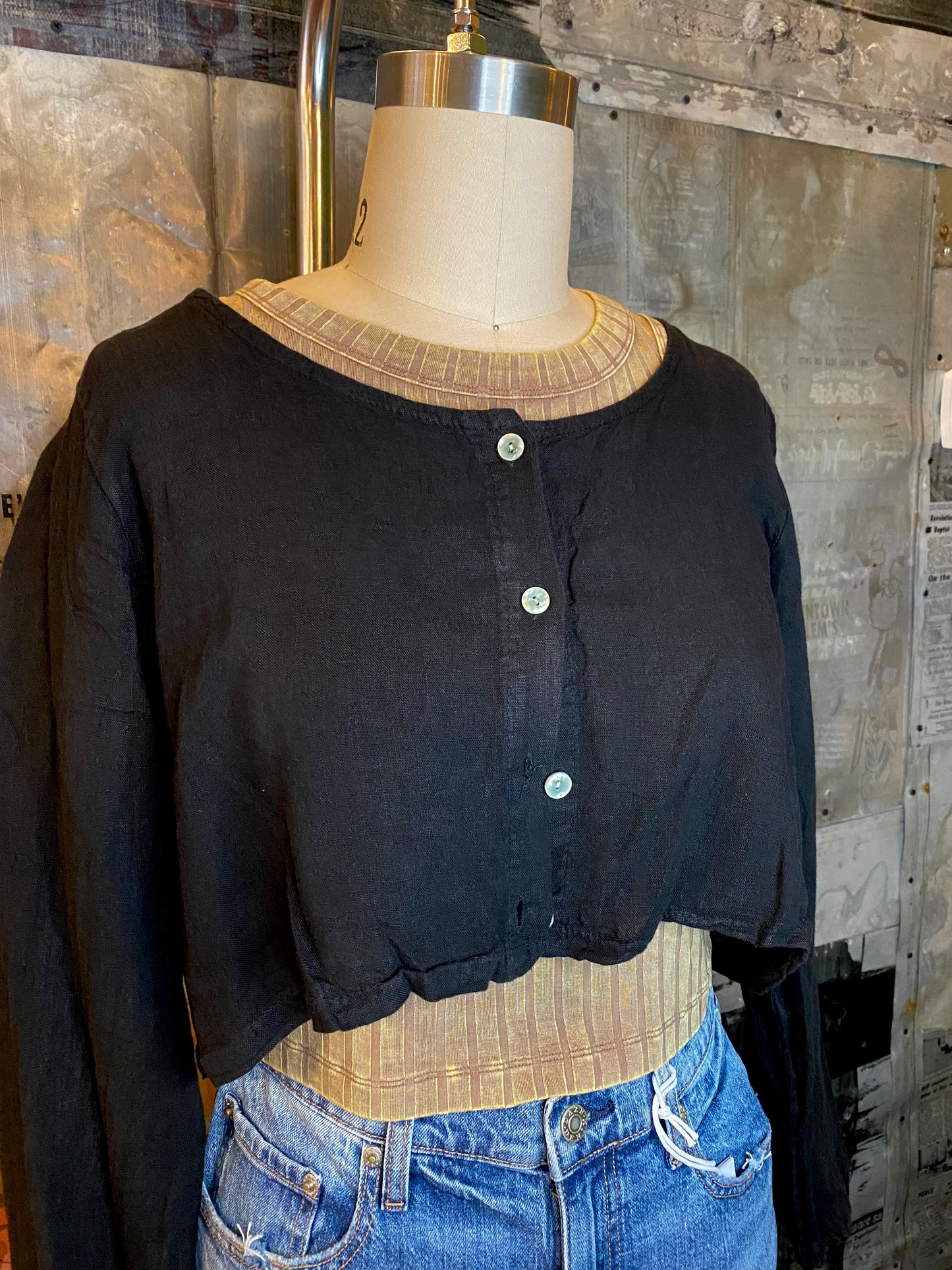 Linen, Crop Jacket - Black