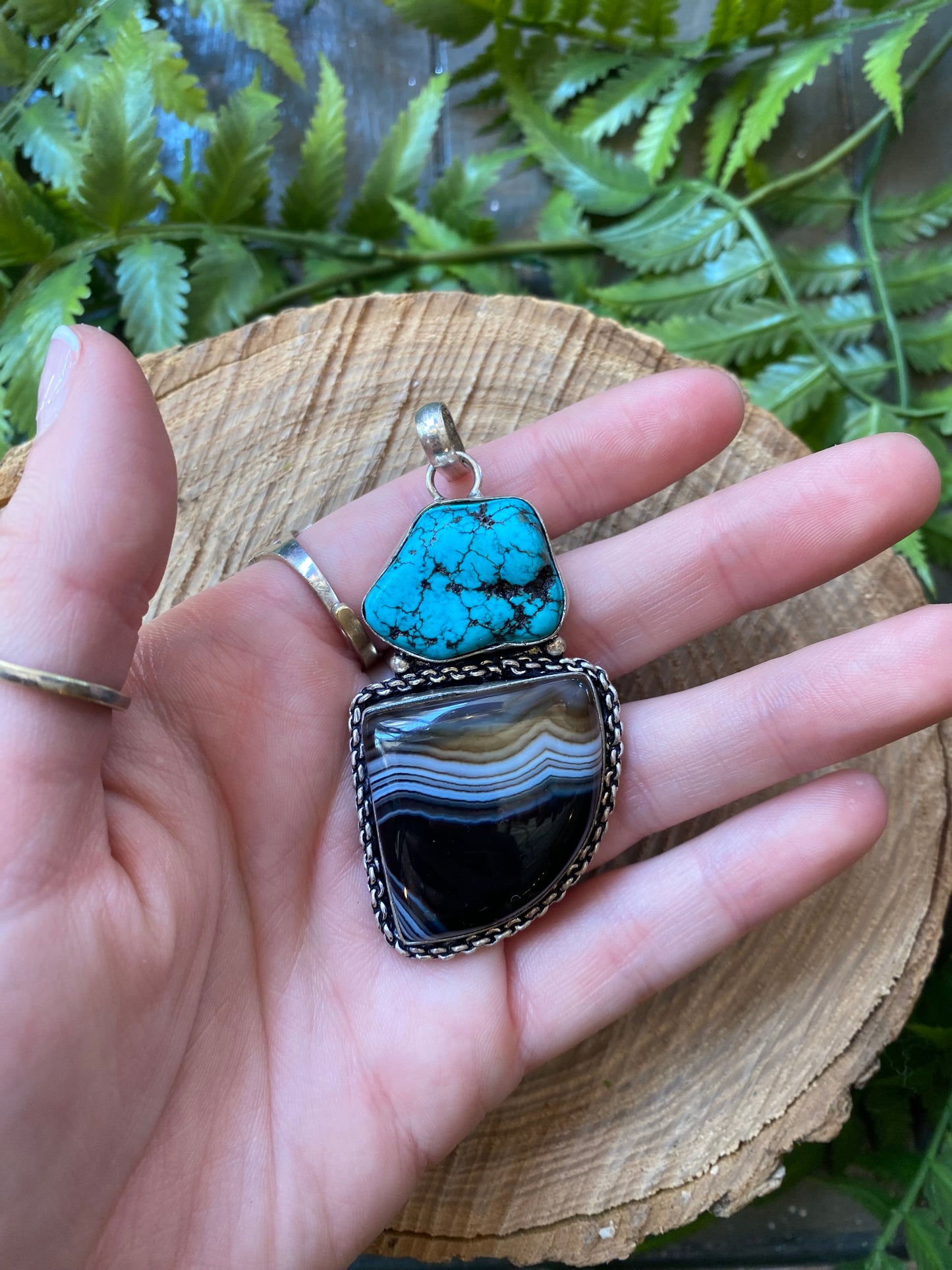 Compressed Turquoise Black Agate Pendant