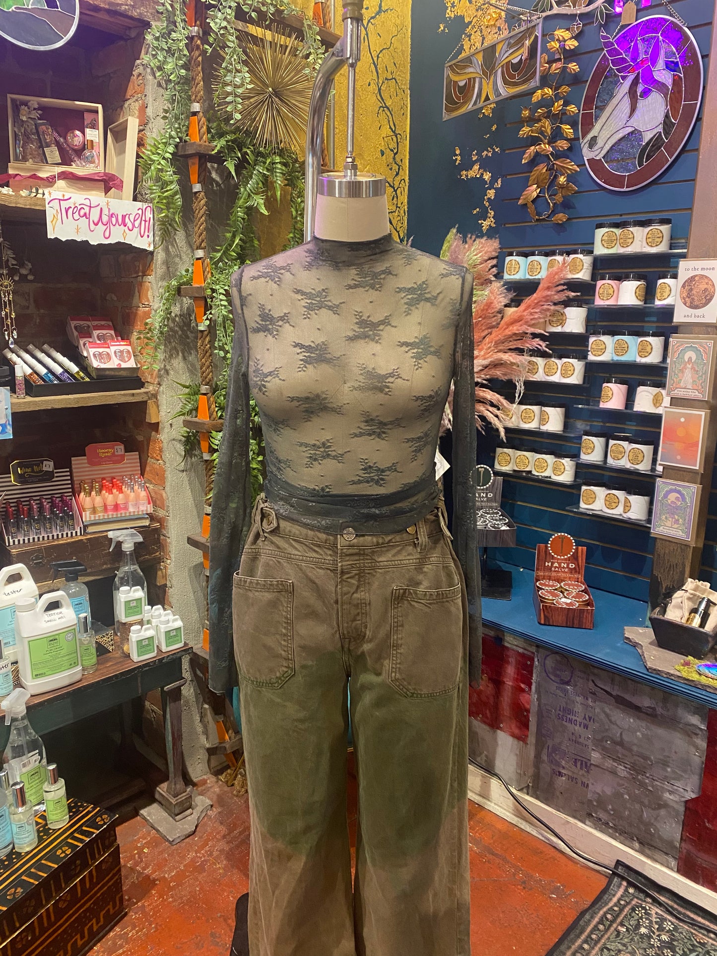 Custom Dyed Lace Top - Green Charcoal