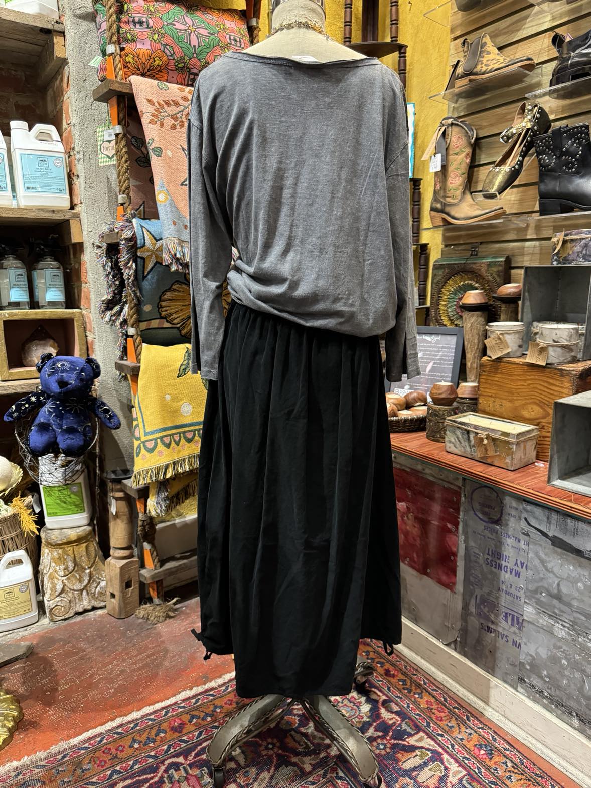 Corduroy Drawstring Hem Skirt-Black