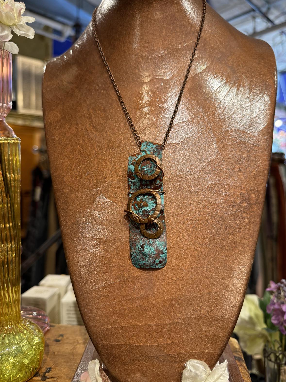 Copper Patina Bar w/ Copper Circles Necklace *HH26