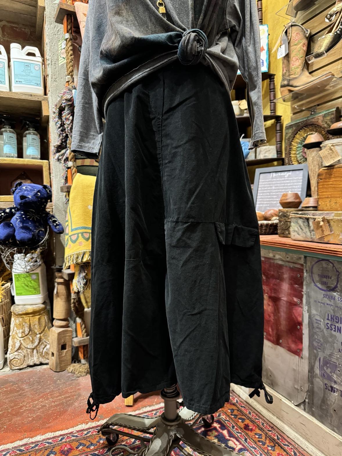 Corduroy Drawstring Hem Skirt-Black