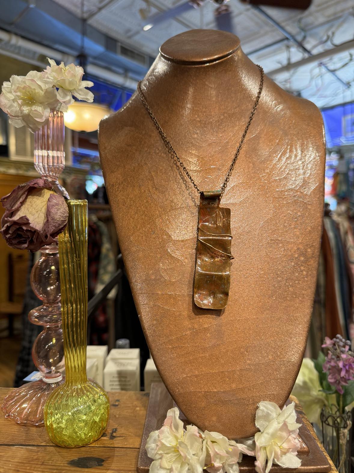 Copper Patina Bar w/ Copper Circles Necklace *HH26
