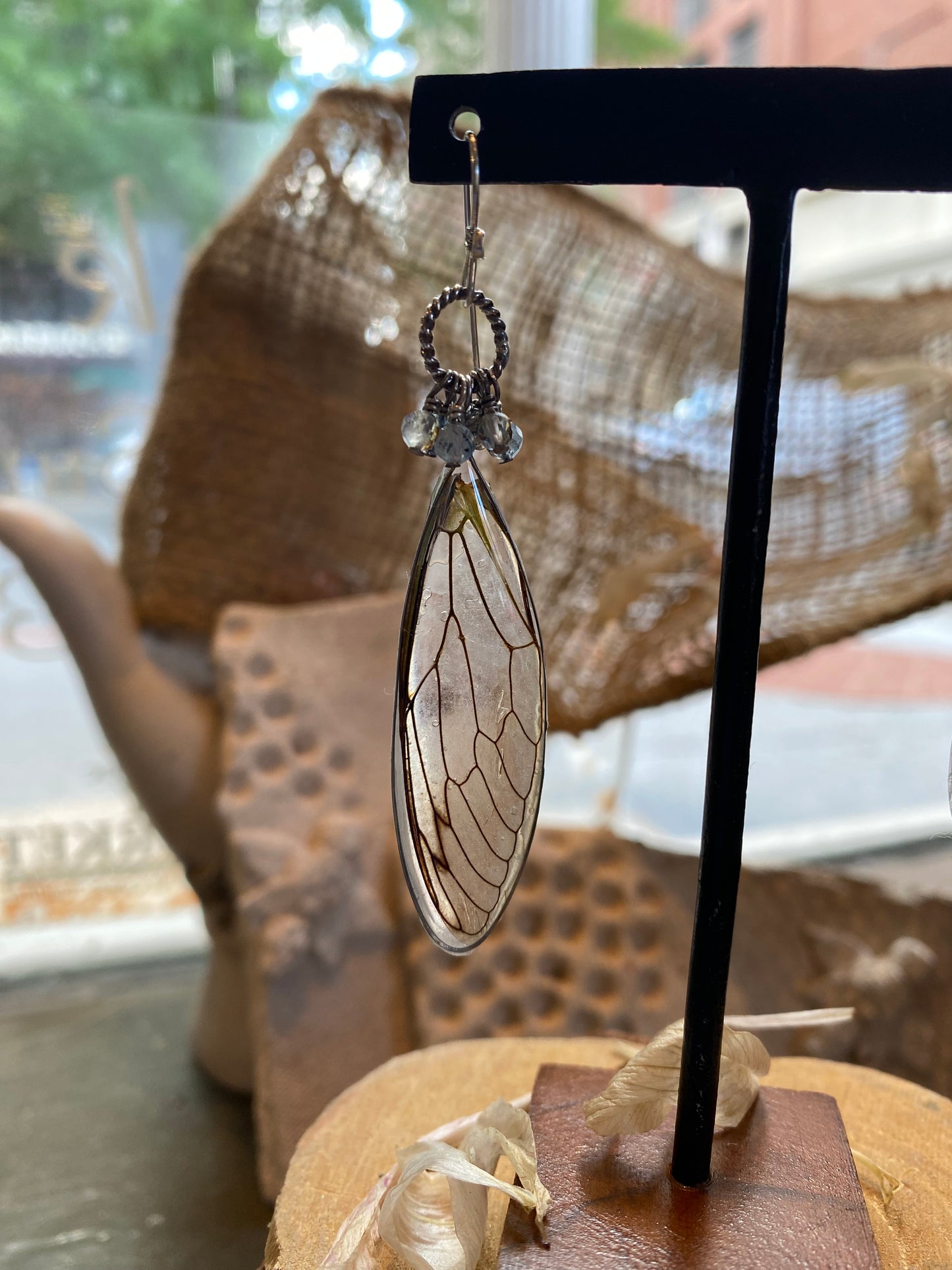Cicada Wings On Sterling Ring w/ Microfaceted Stones Earrings (1) *E265