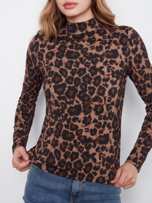 Printed Long Sleeve Mock Neck Top