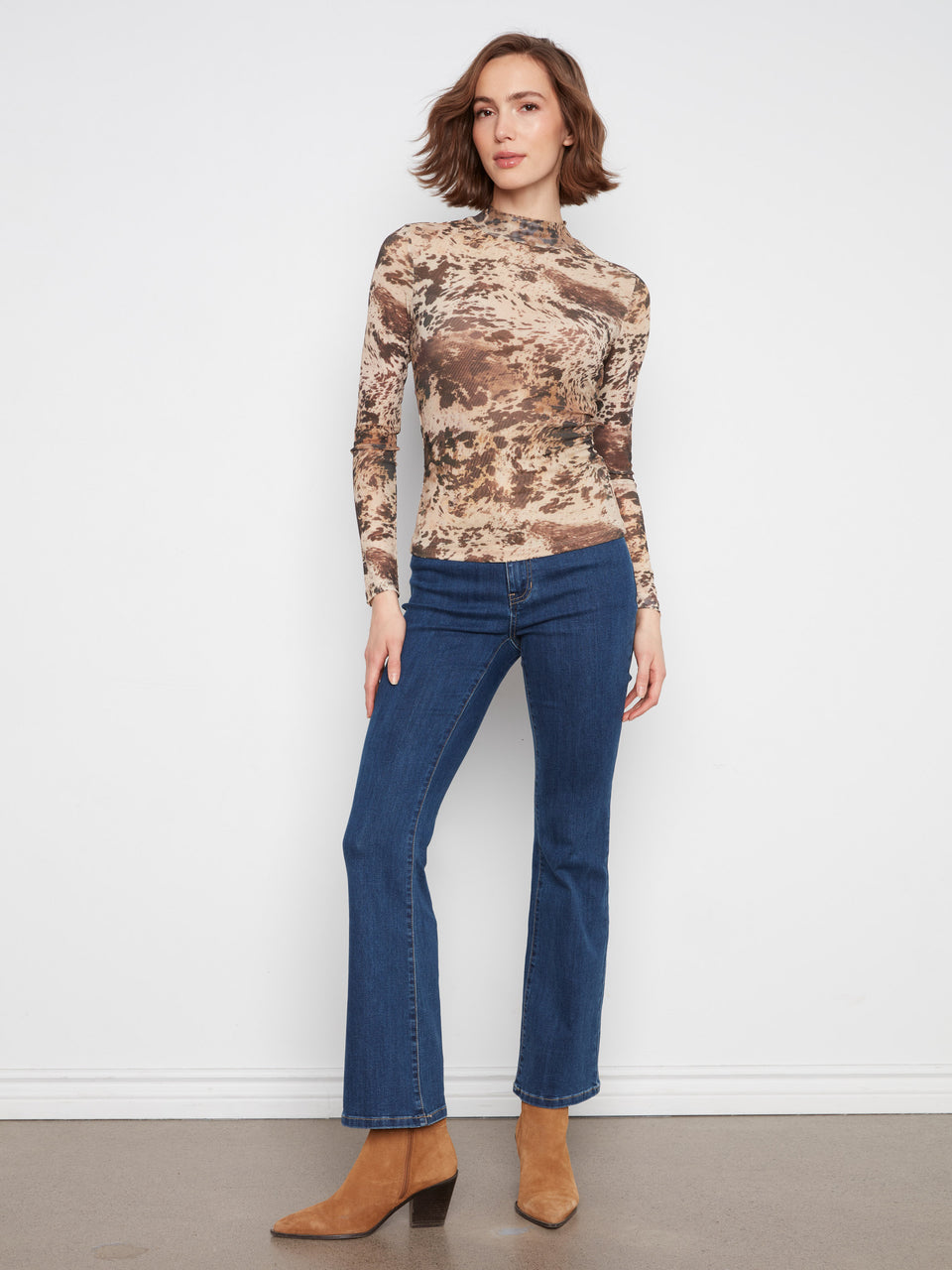 Printed Mesh Mock Top