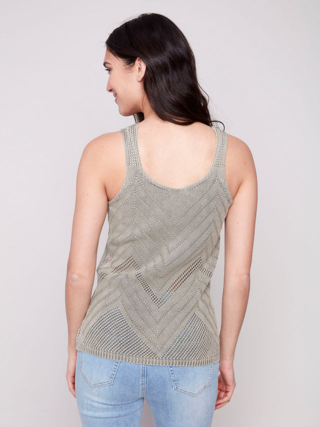 Chevron Pointelle Knit Camisole - Celadon