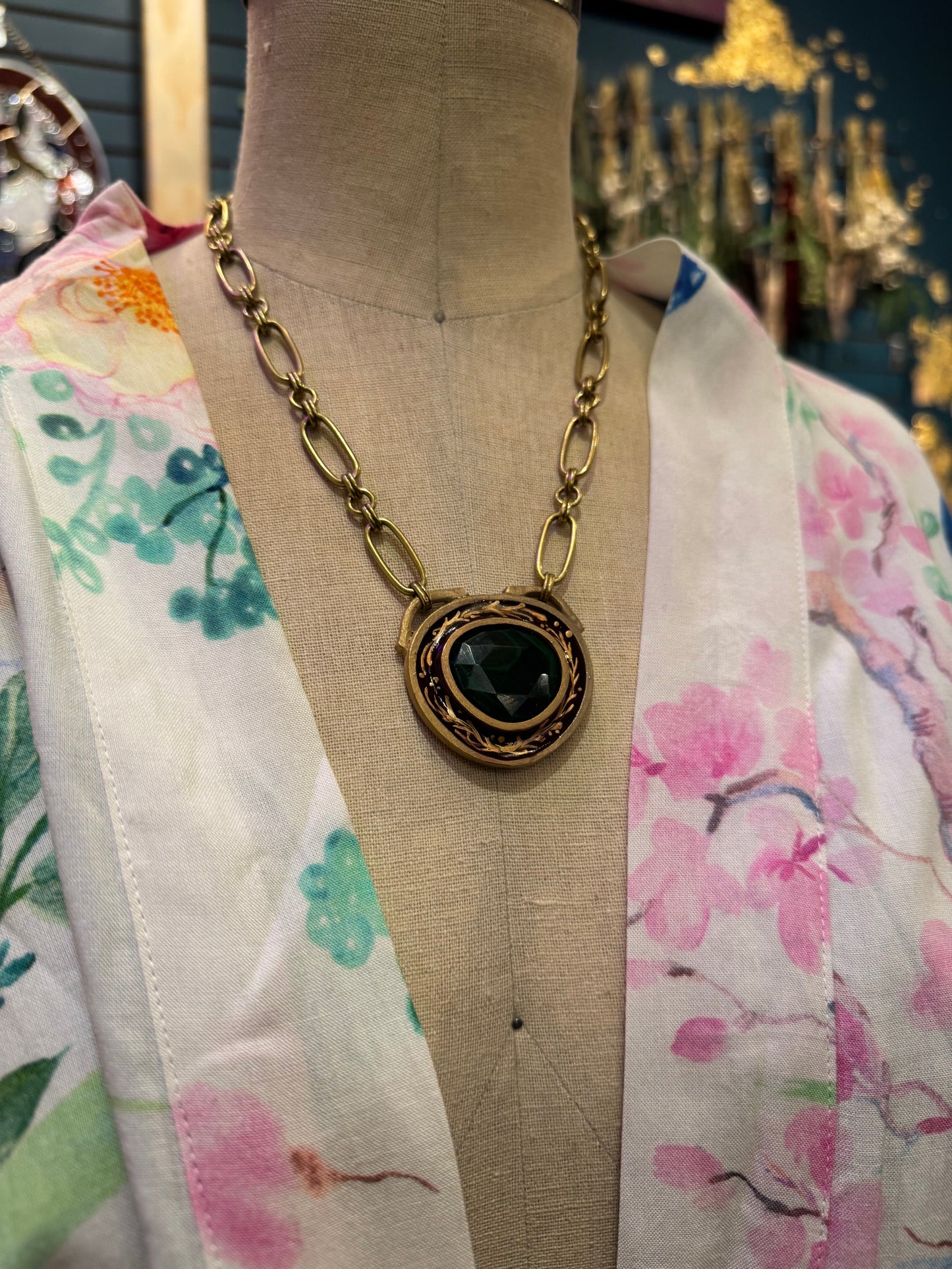 Handpainted Malachite Statement Necklace