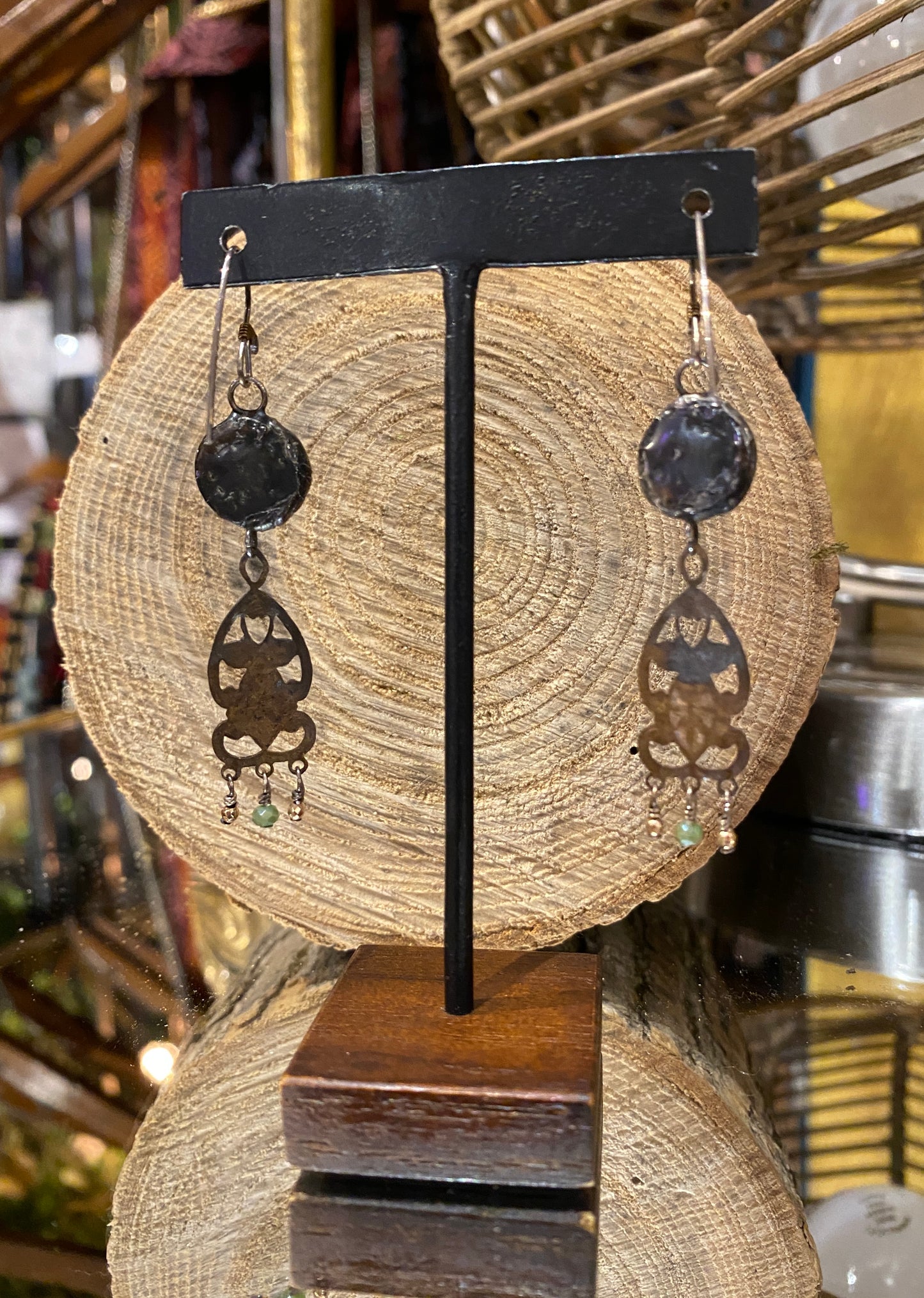 Vintage Green Deco Glass Earrings