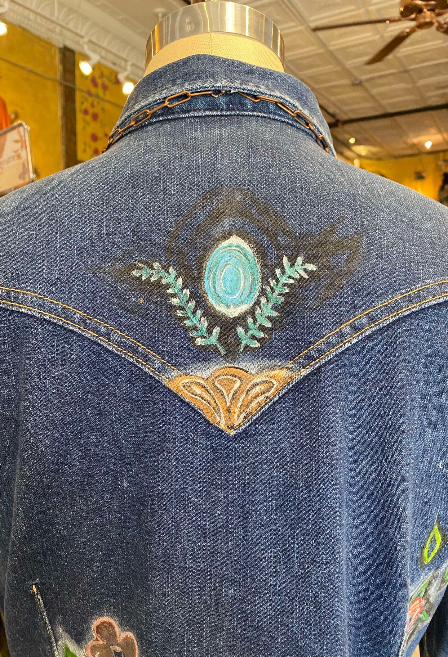 Floral Wrangler Blue Denim Short Dress -Chelsea Dudley Art*