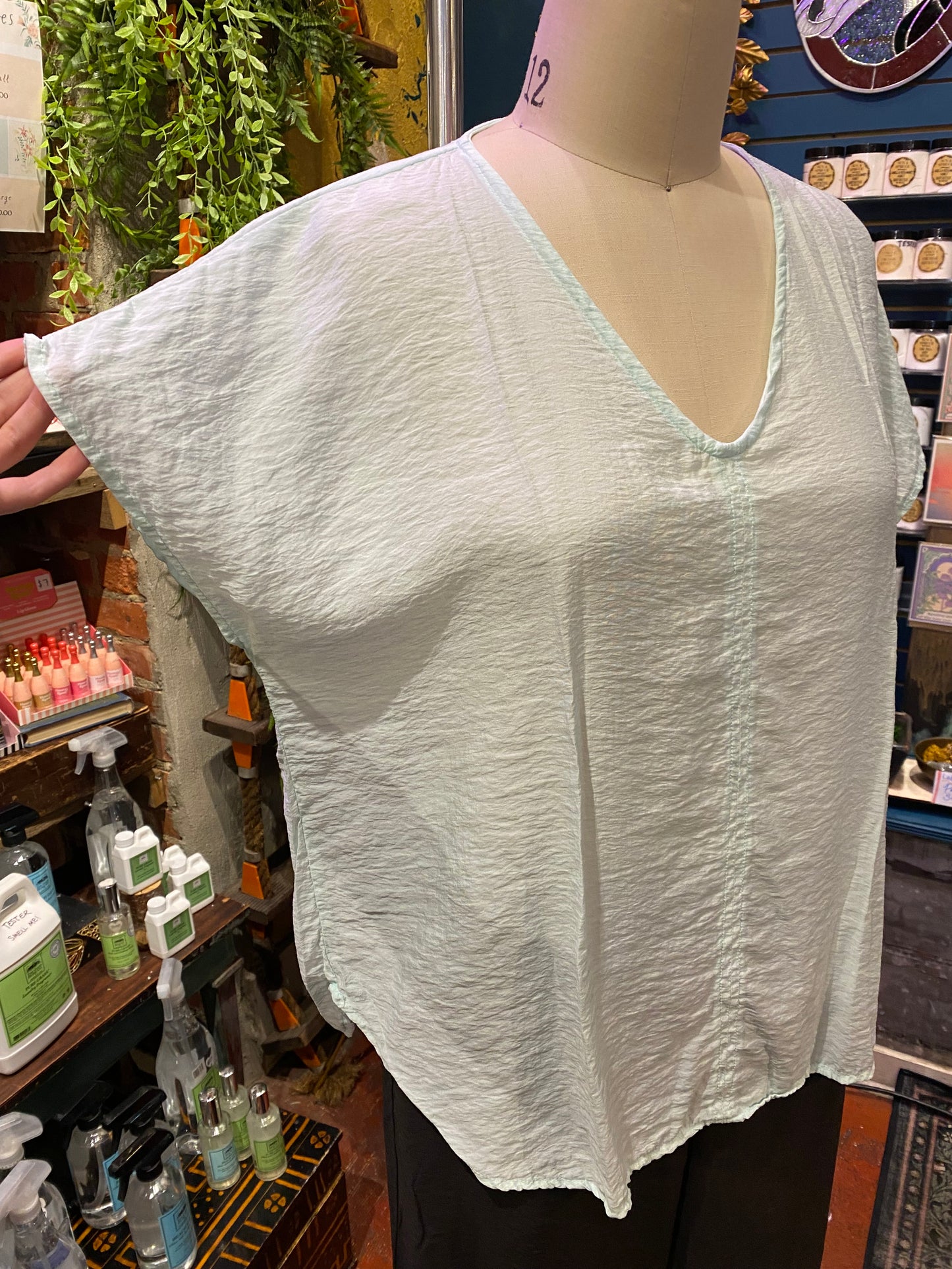 V-Neck Popover Parachute Top - Fountain