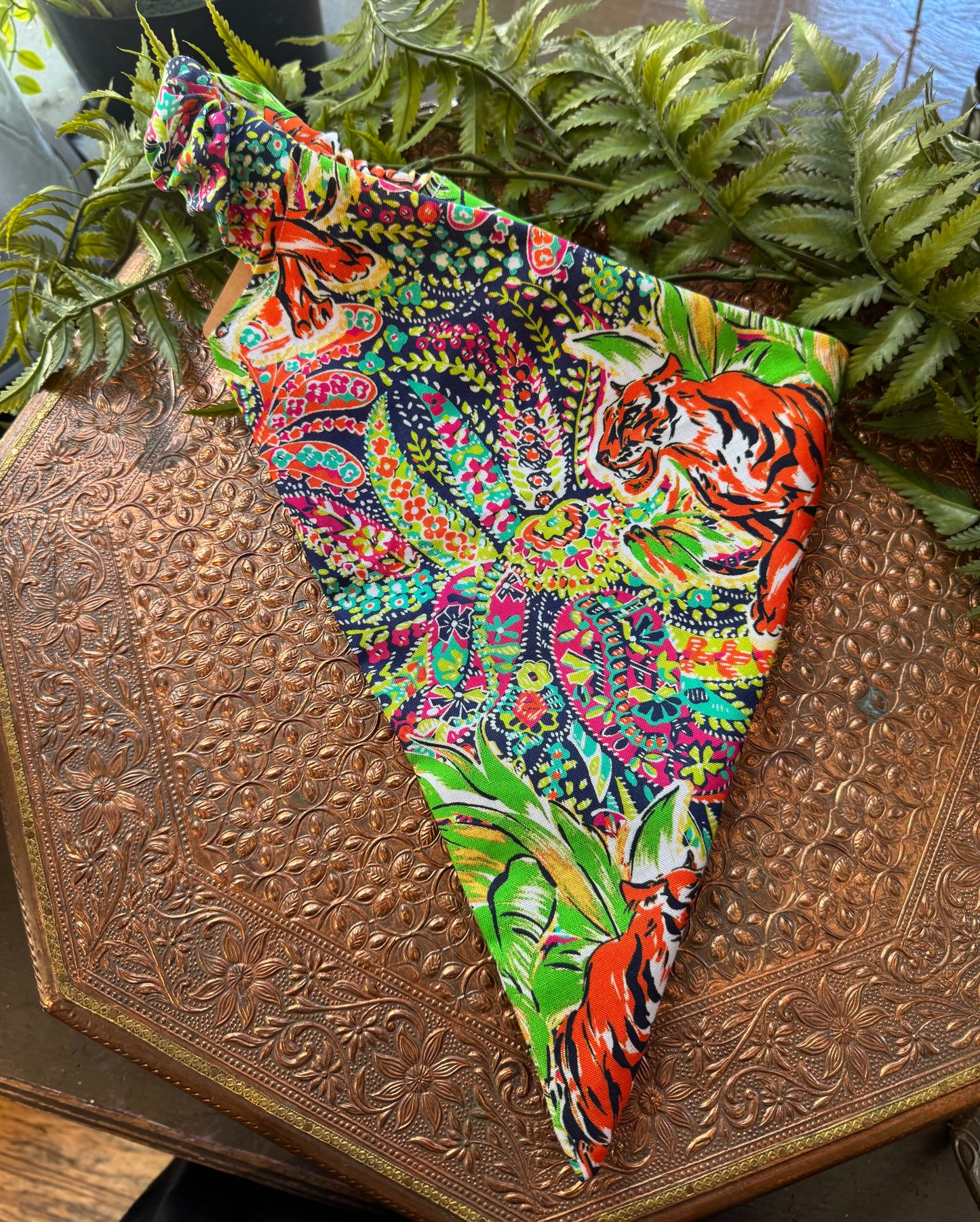 Tiger / Lime Green Leaves Bandana #SS4*