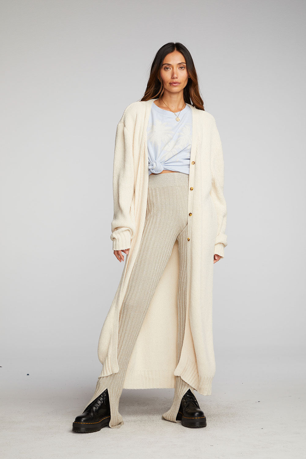 Chenille Knit Button Long Cardigan - La De Da