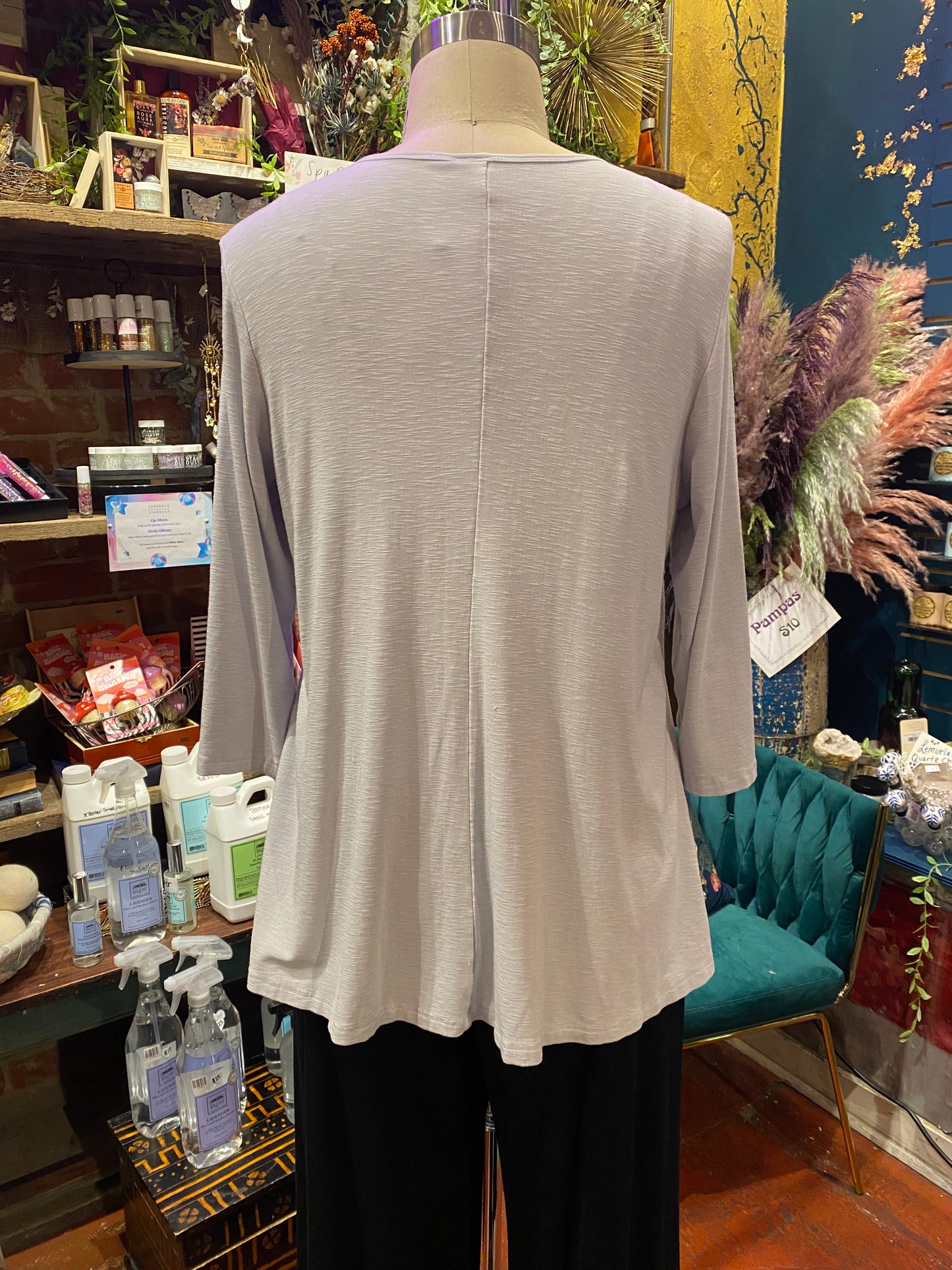 3/4 Sleeve Button Down Slit Shirt - Silver