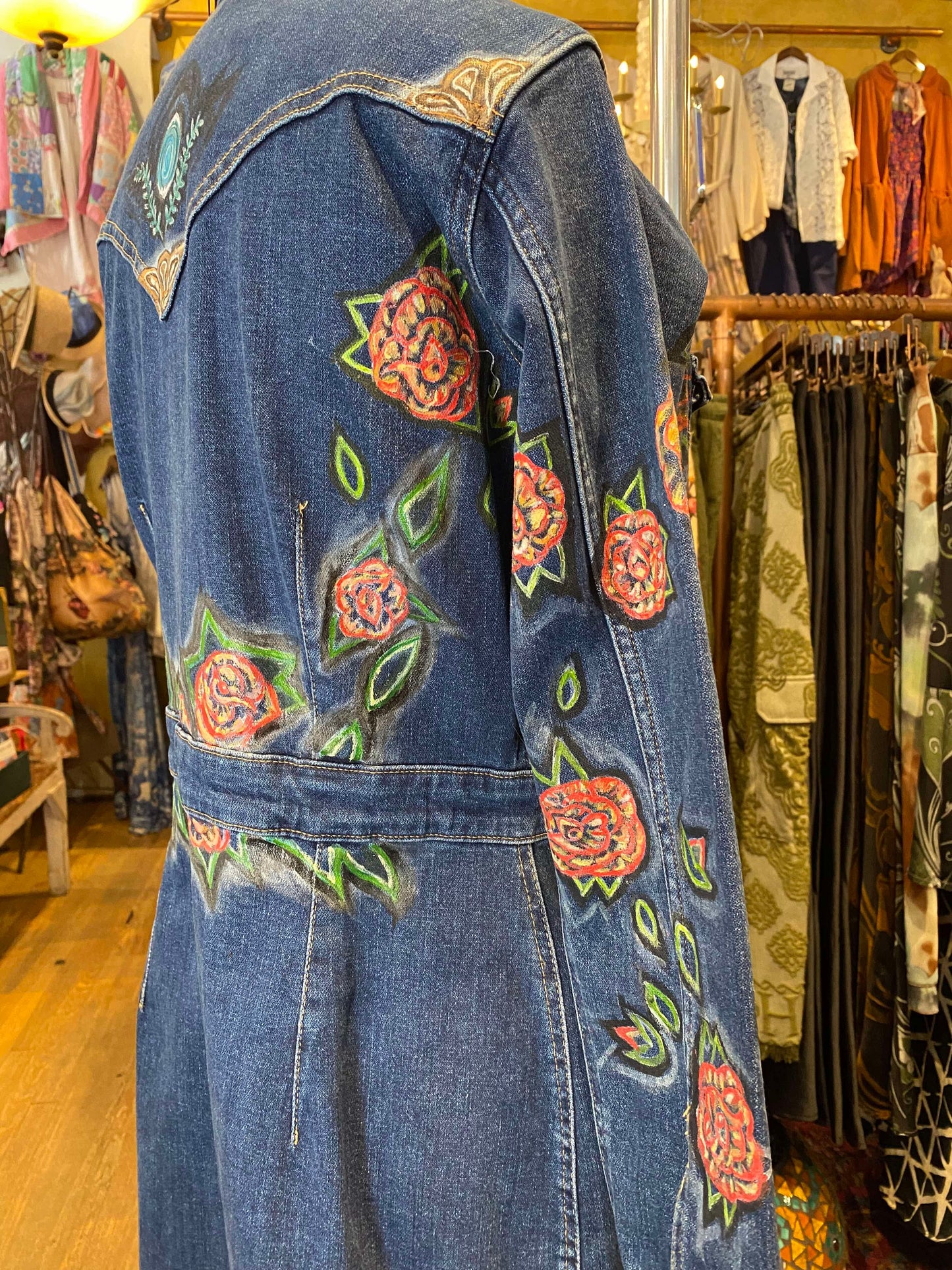 Floral Wrangler Blue Denim Short Dress -Chelsea Dudley Art*