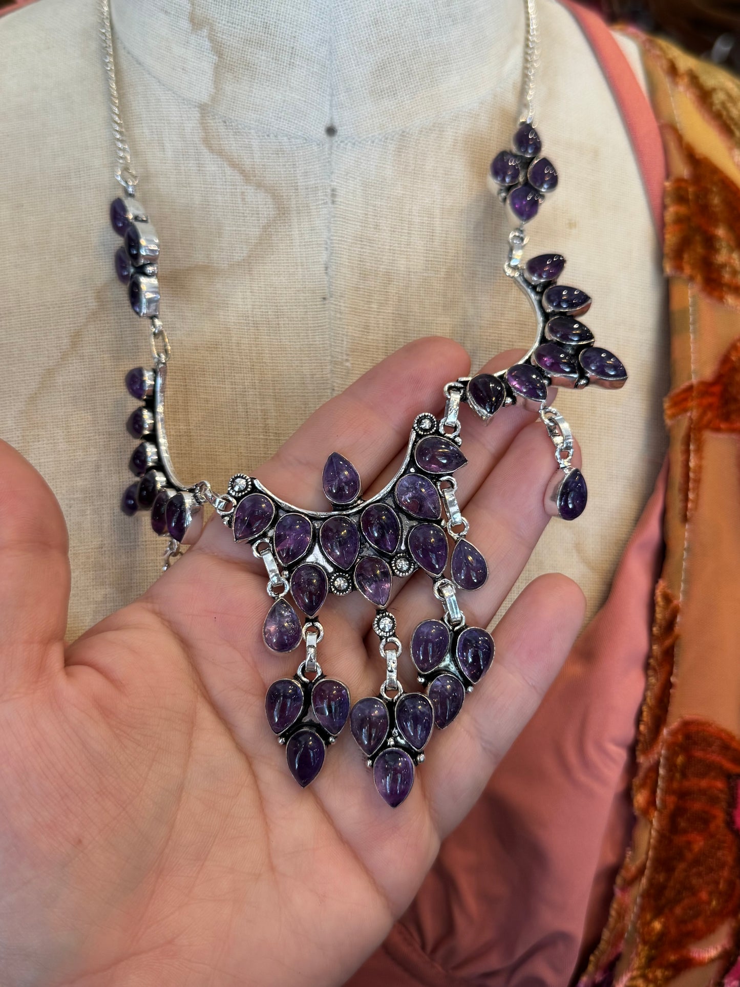 Amethyst Teardrop Cluster Necklace
