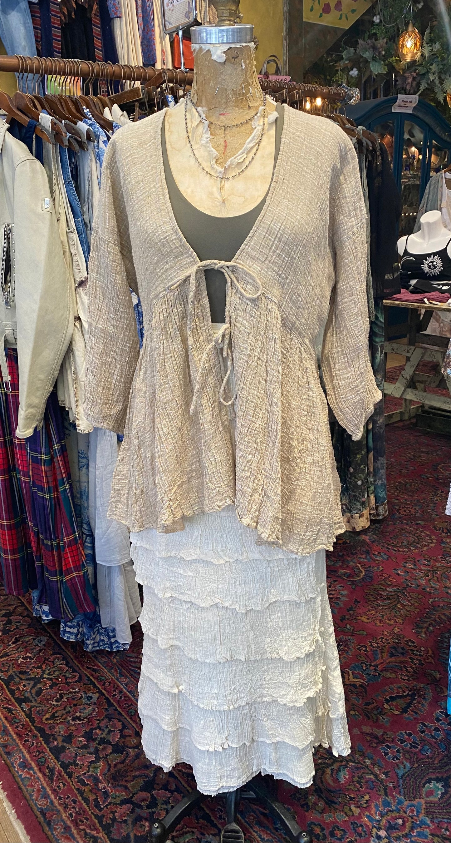 High-Lo Jacket With Ties - Natural