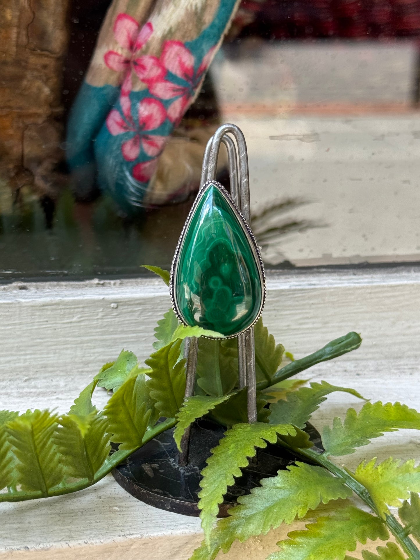 Malachite Teardrop Silver Ring