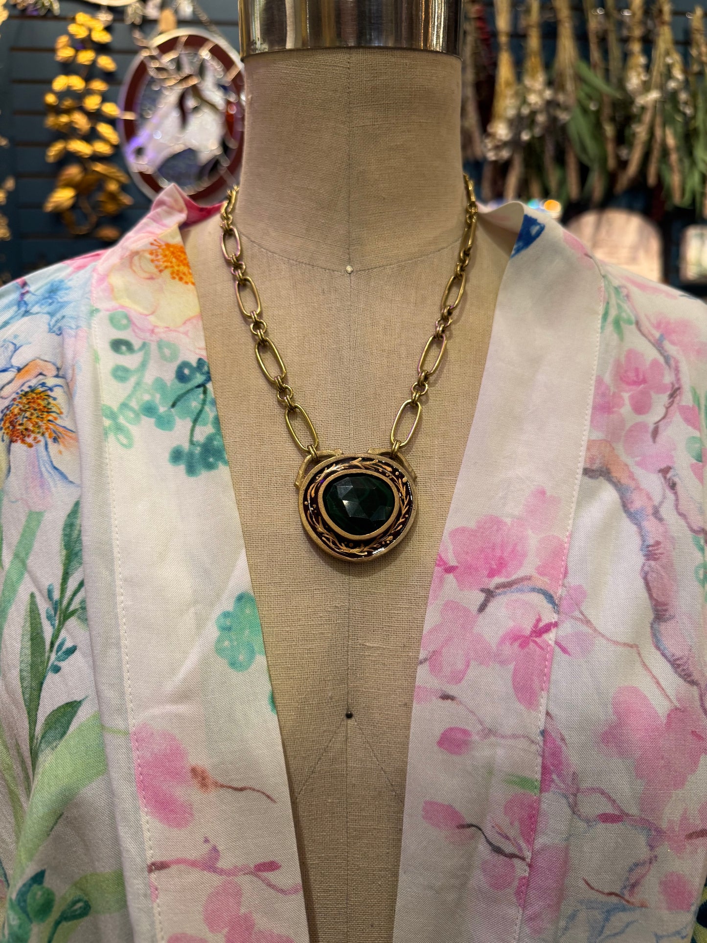 Handpainted Malachite Statement Necklace