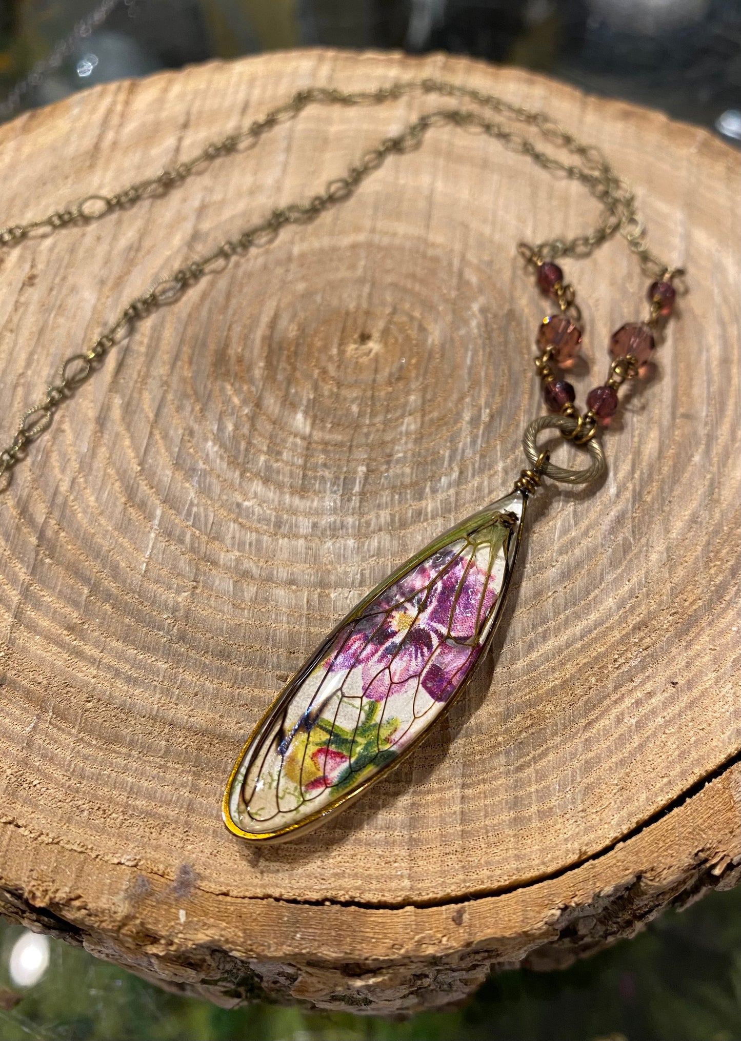 Cicada Wings on Patina Chain with Beads (2) *N257