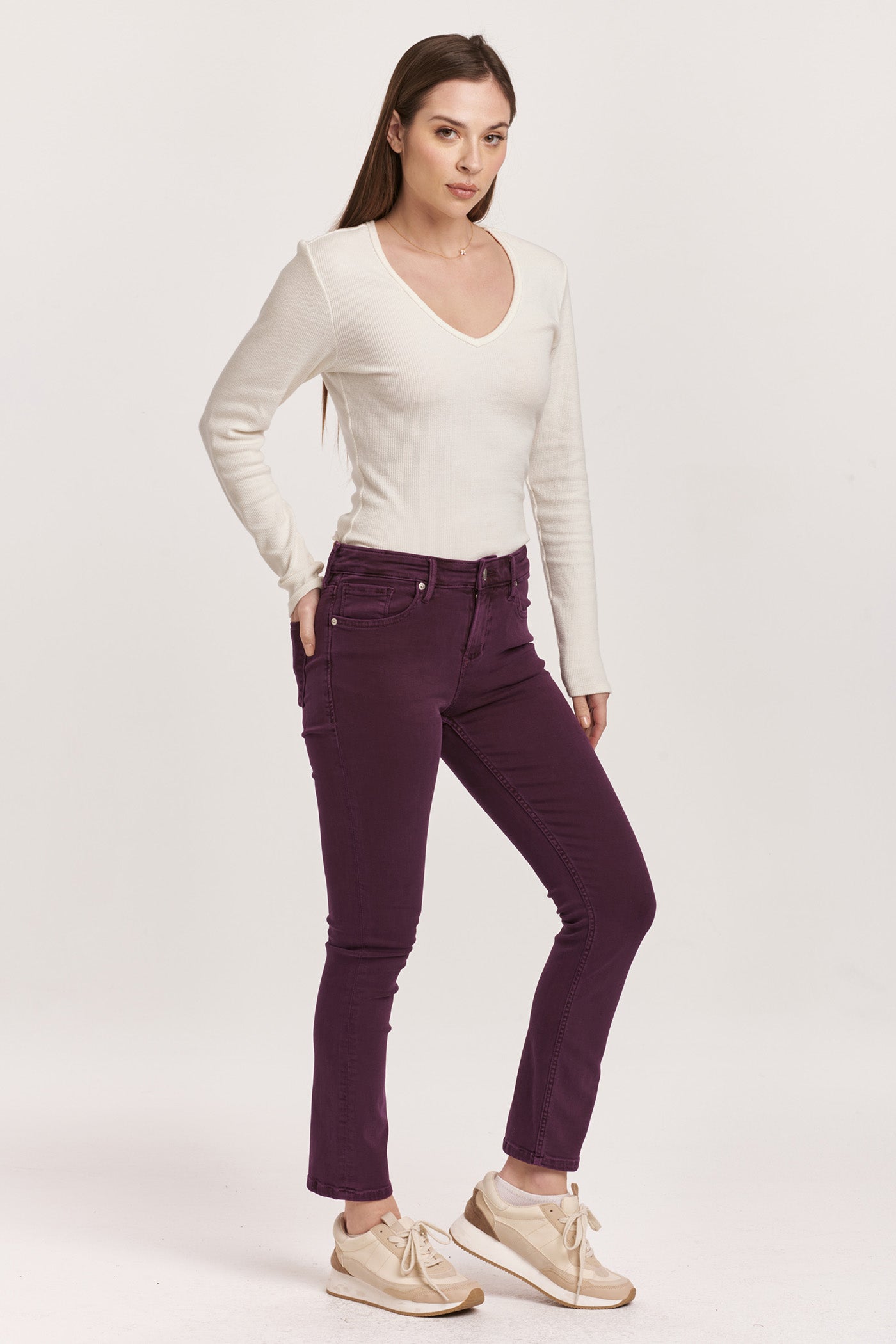 Blaire Mid Rise Straight Leg Jean - Purple