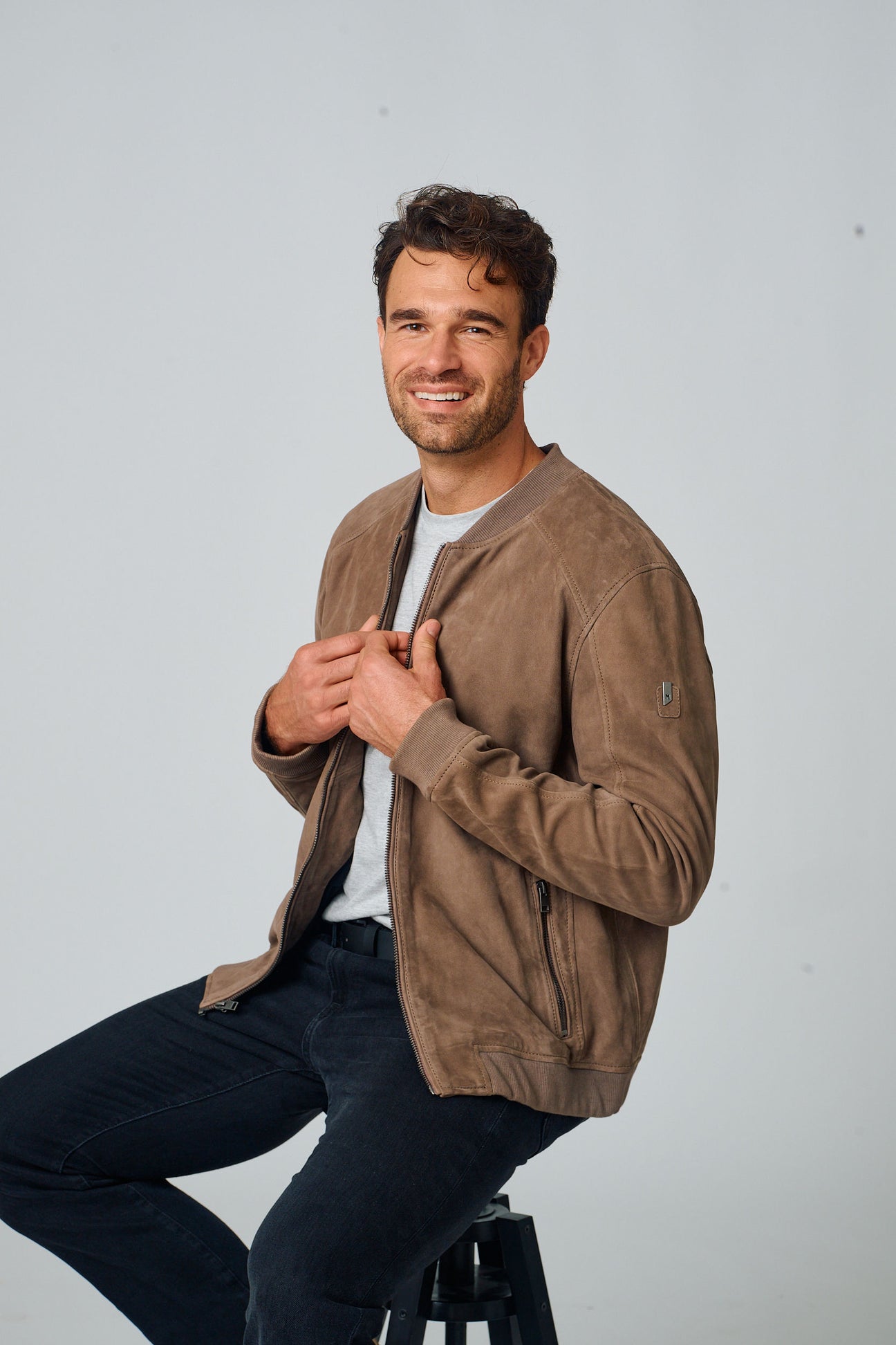 Men's Gustie UF Leather Jacket - Taupe