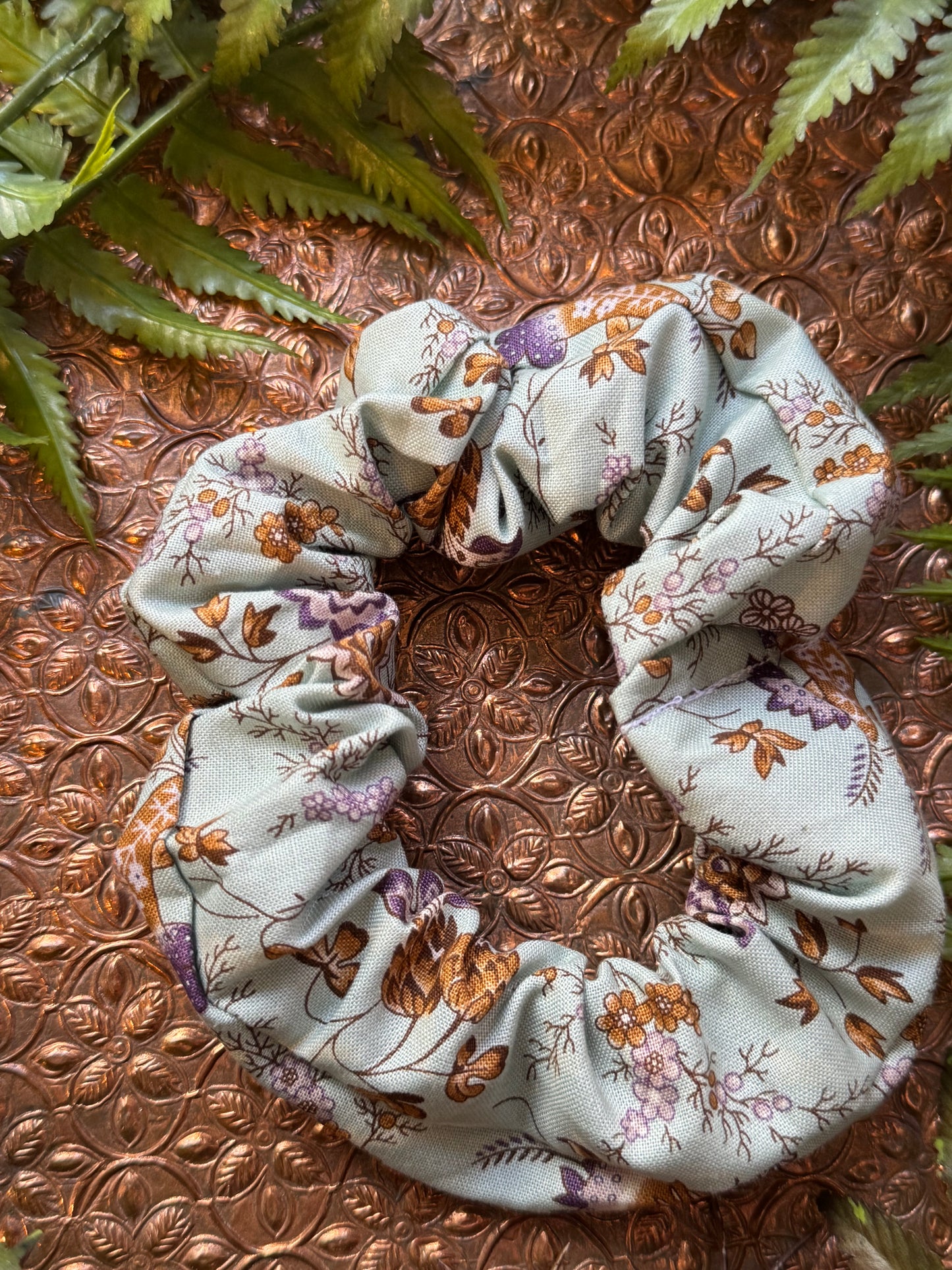 Light Blue / Gold Floral Scrunchie #SS20*
