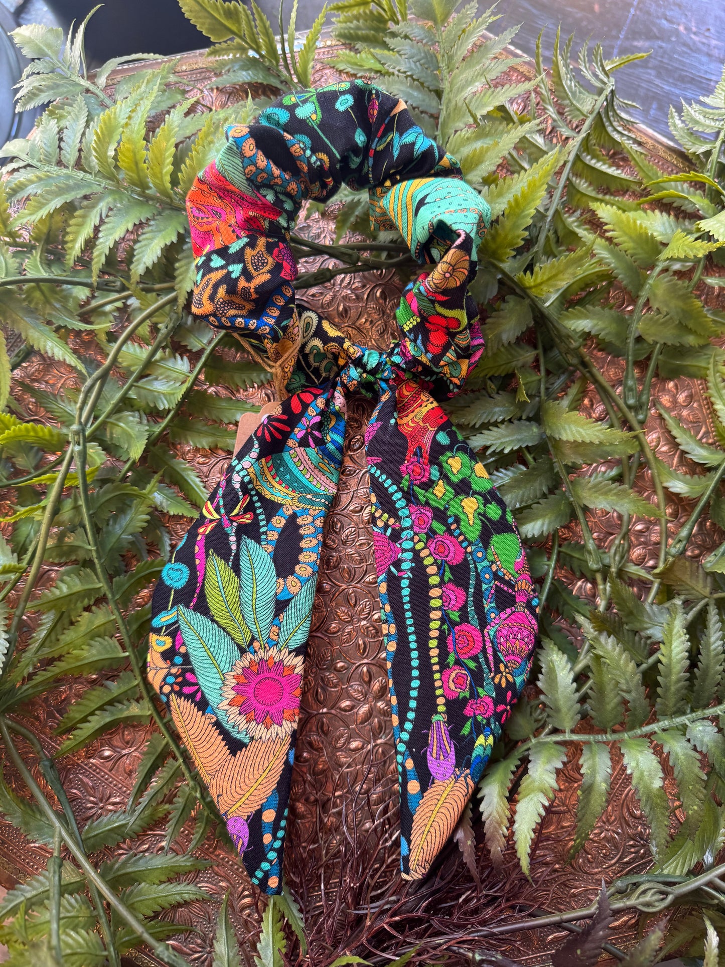 Colorful Flowers / Black Scrunchie Scarf #SS13*