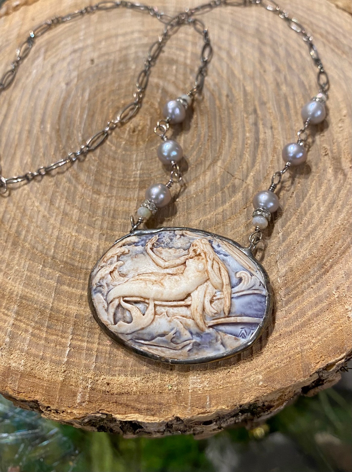 Large Mermaid Cameo Necklace *N252