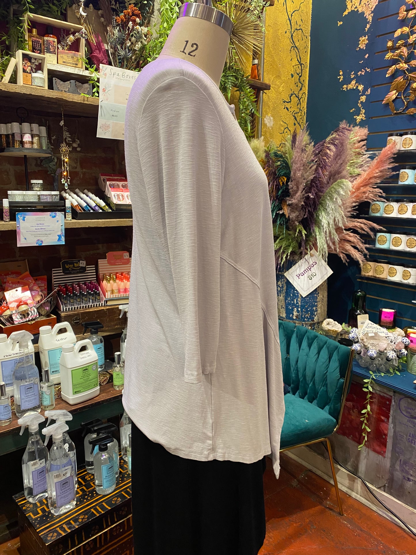 3/4 Sleeve Button Down Slit Shirt - Silver
