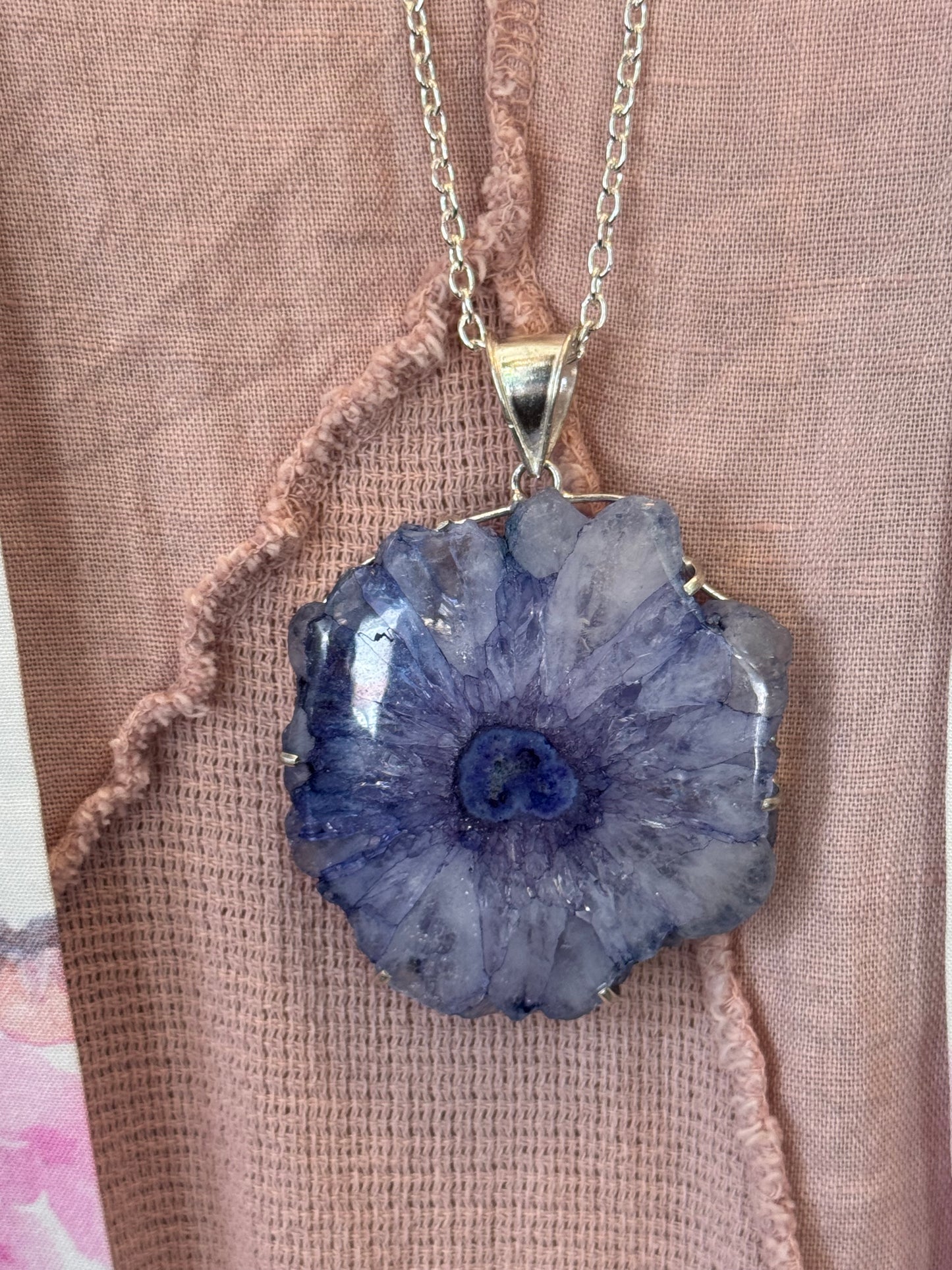 Dyed Large Purple Agate Slice Pendant