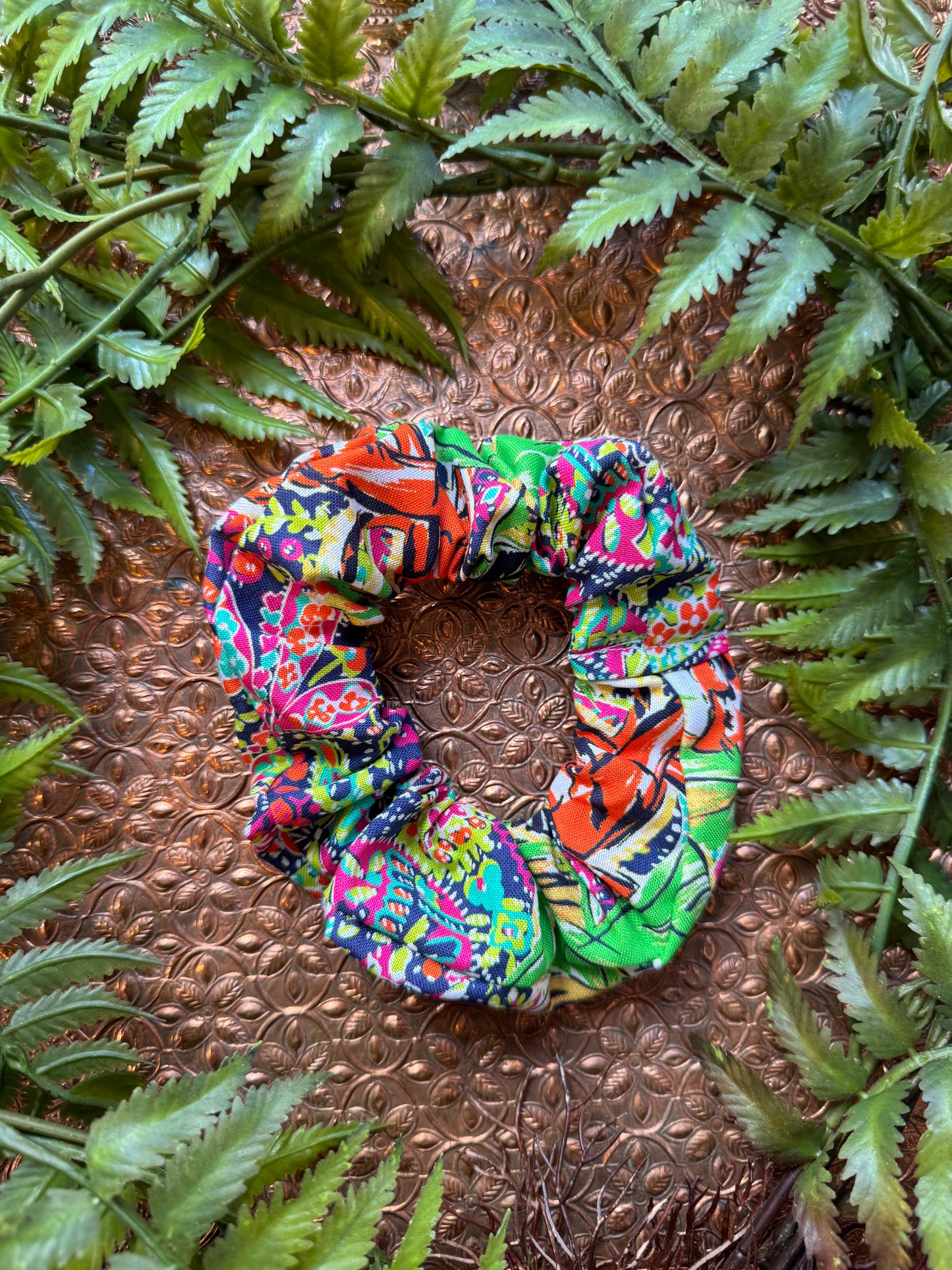 Tiger / Lime Green Leaves Scrunchie #SS16 (1)*