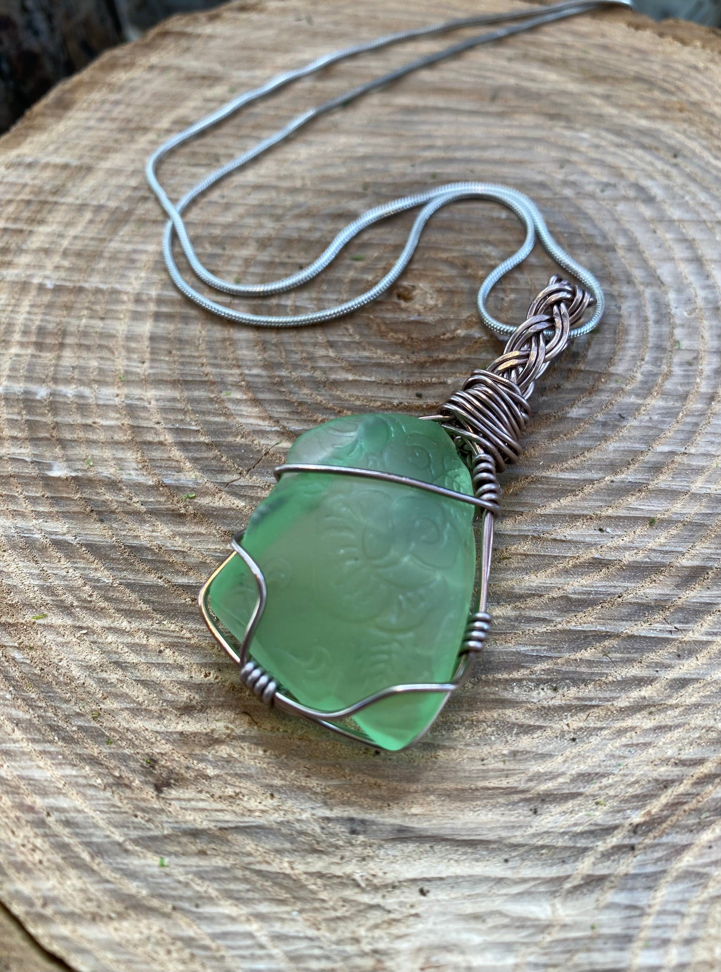 Silver Wrapped Uranium Glass Necklace #IV114