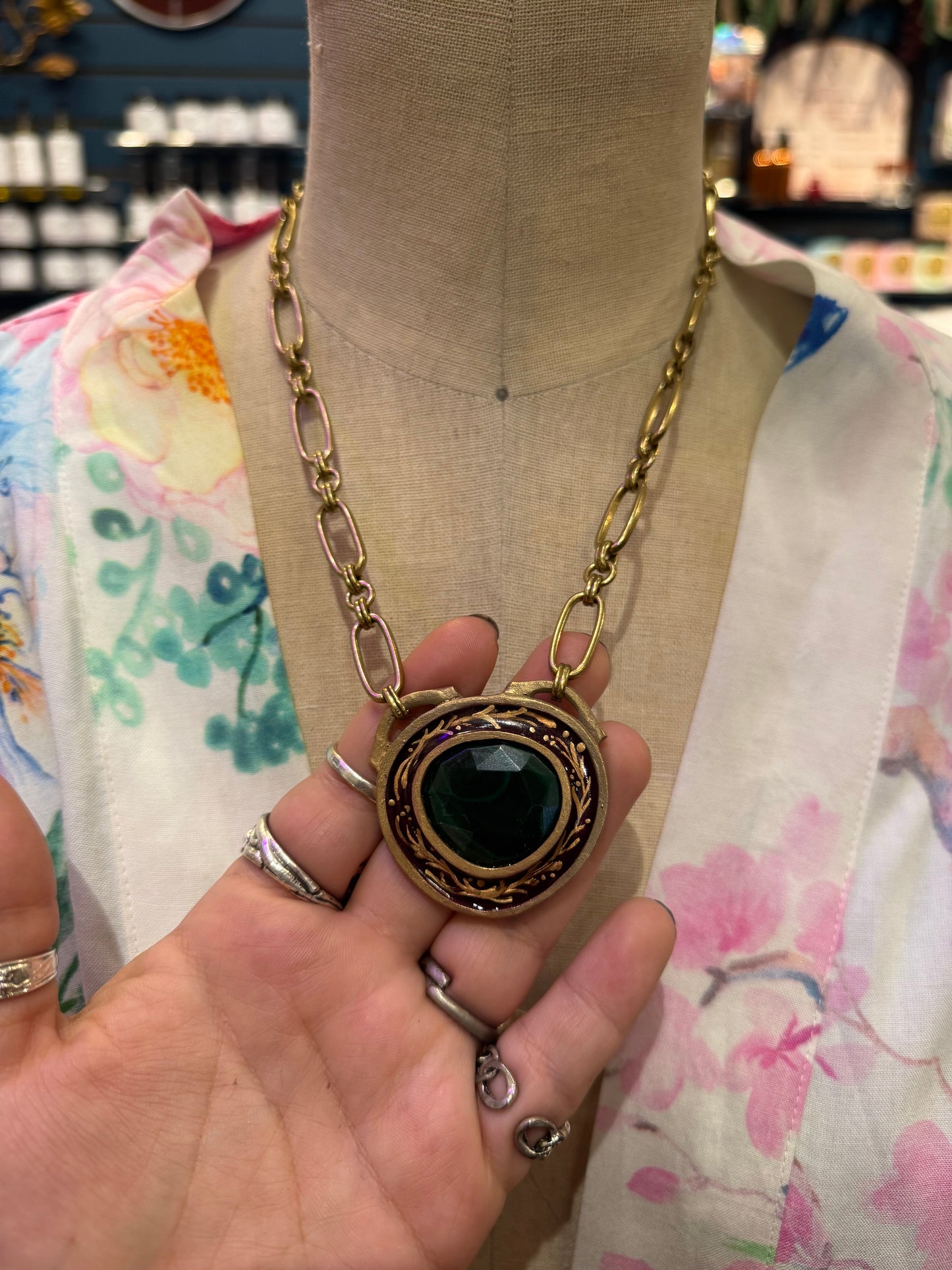Handpainted Malachite Statement Necklace