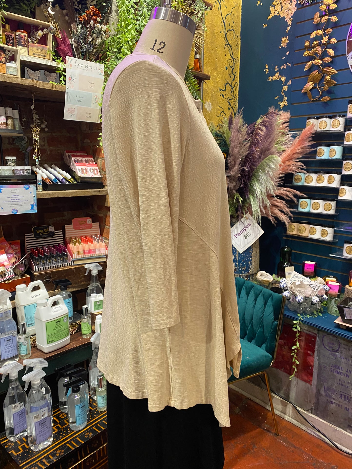 3/4 Sleeve Button Down Slit Shirt - Latte