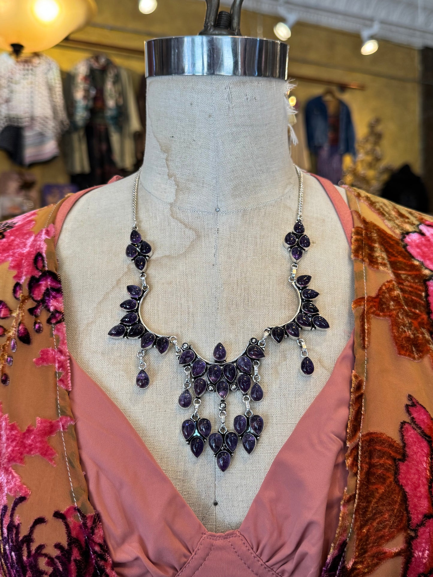 Amethyst Teardrop Cluster Necklace