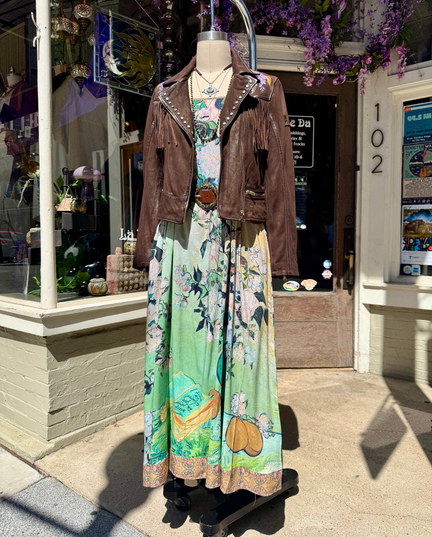 Painted Floral Skull & Snake Brown M. Leather Fringe Jacket - Hannah King*