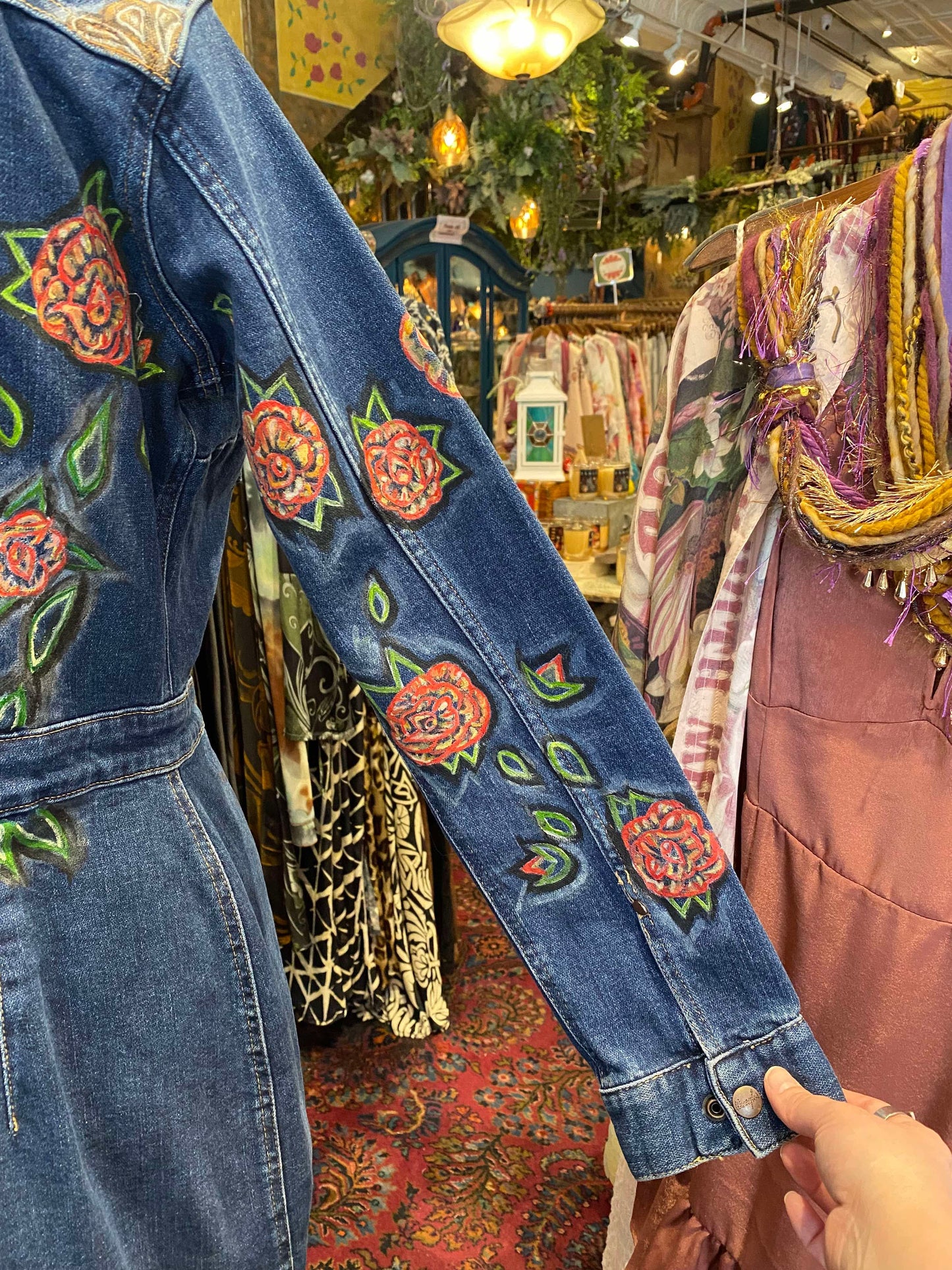 Floral Wrangler Blue Denim Short Dress -Chelsea Dudley Art*