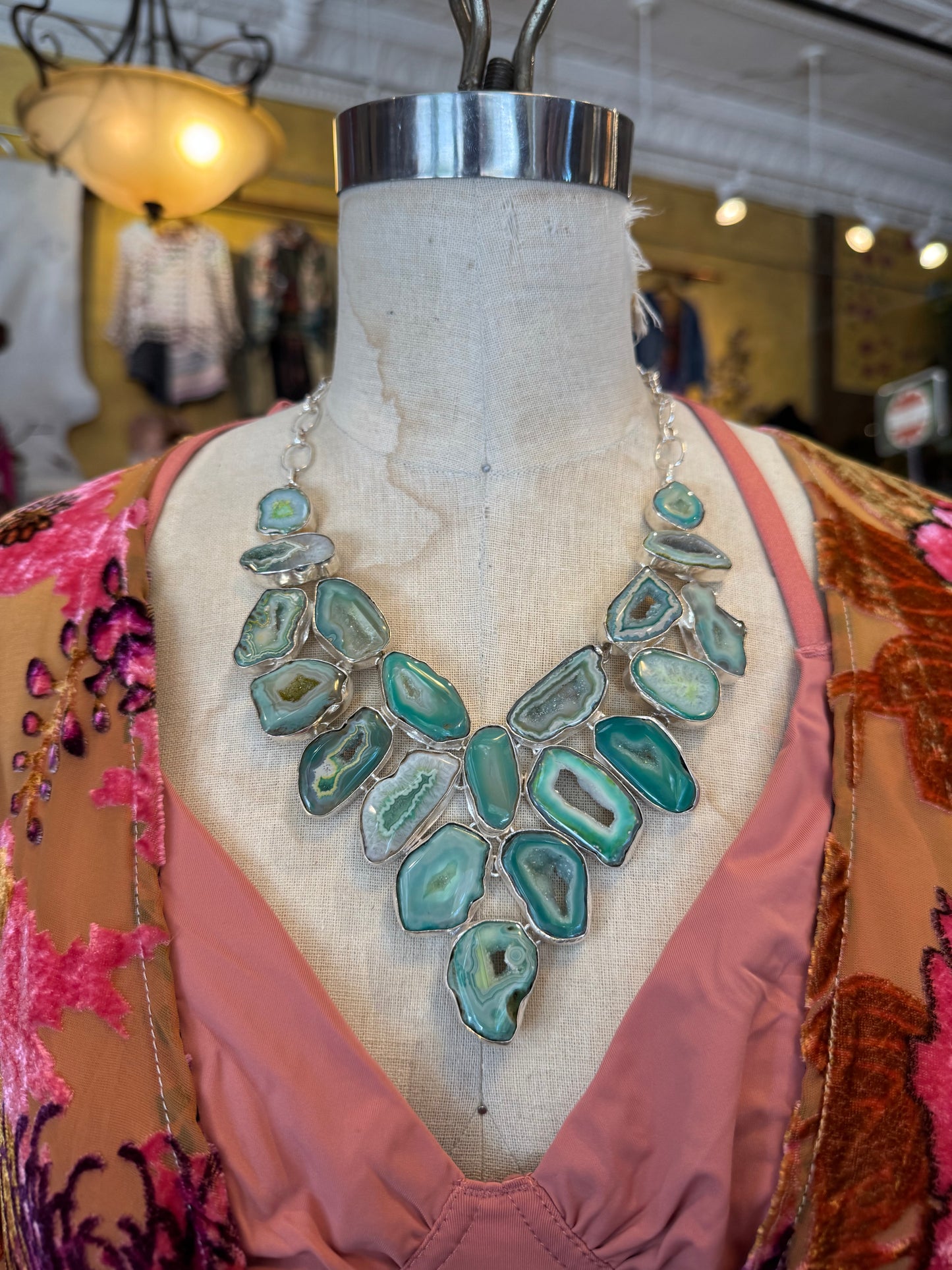 Seafoam Dyed Agate Cluster Necklace