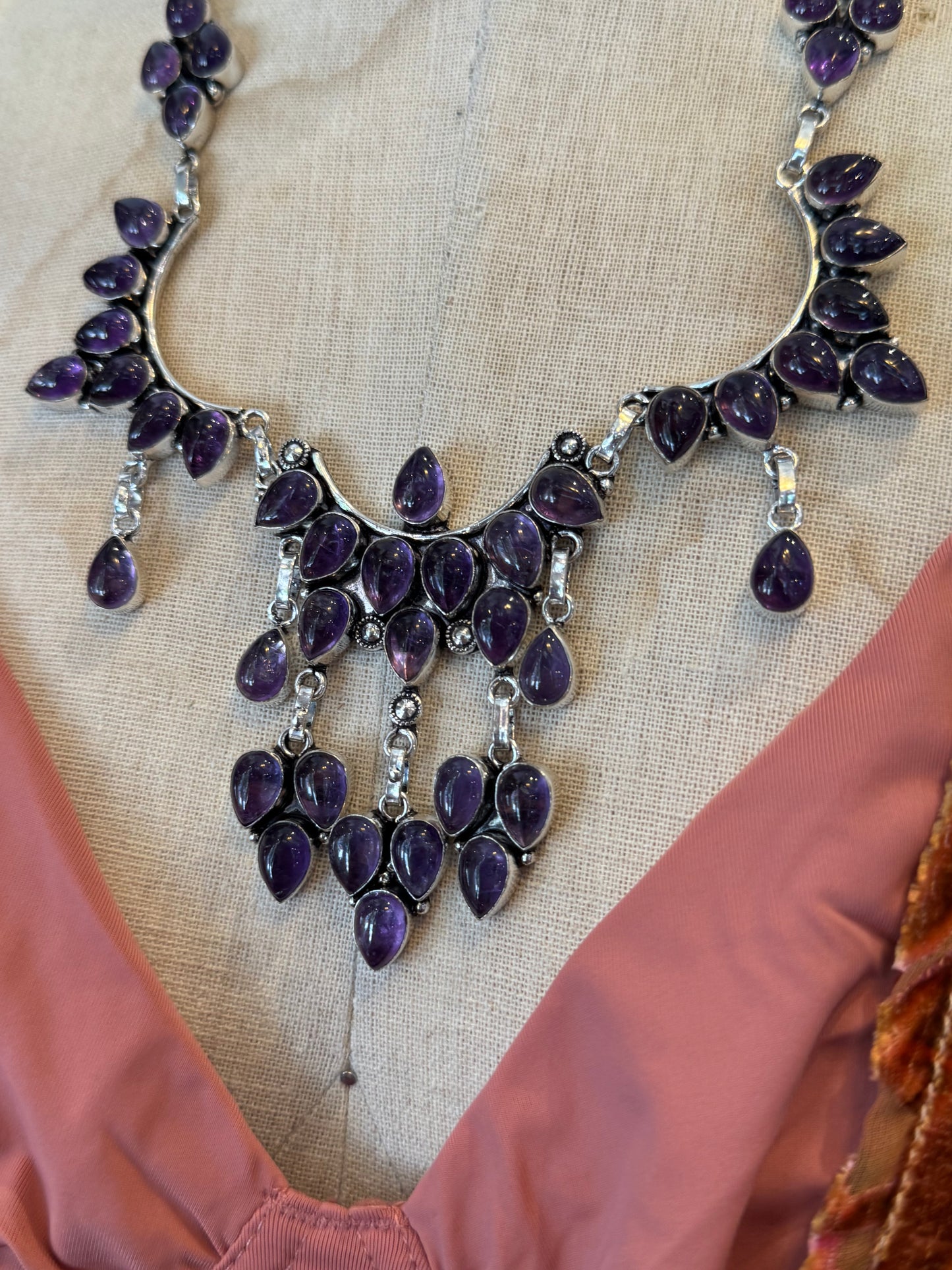 Amethyst Teardrop Cluster Necklace