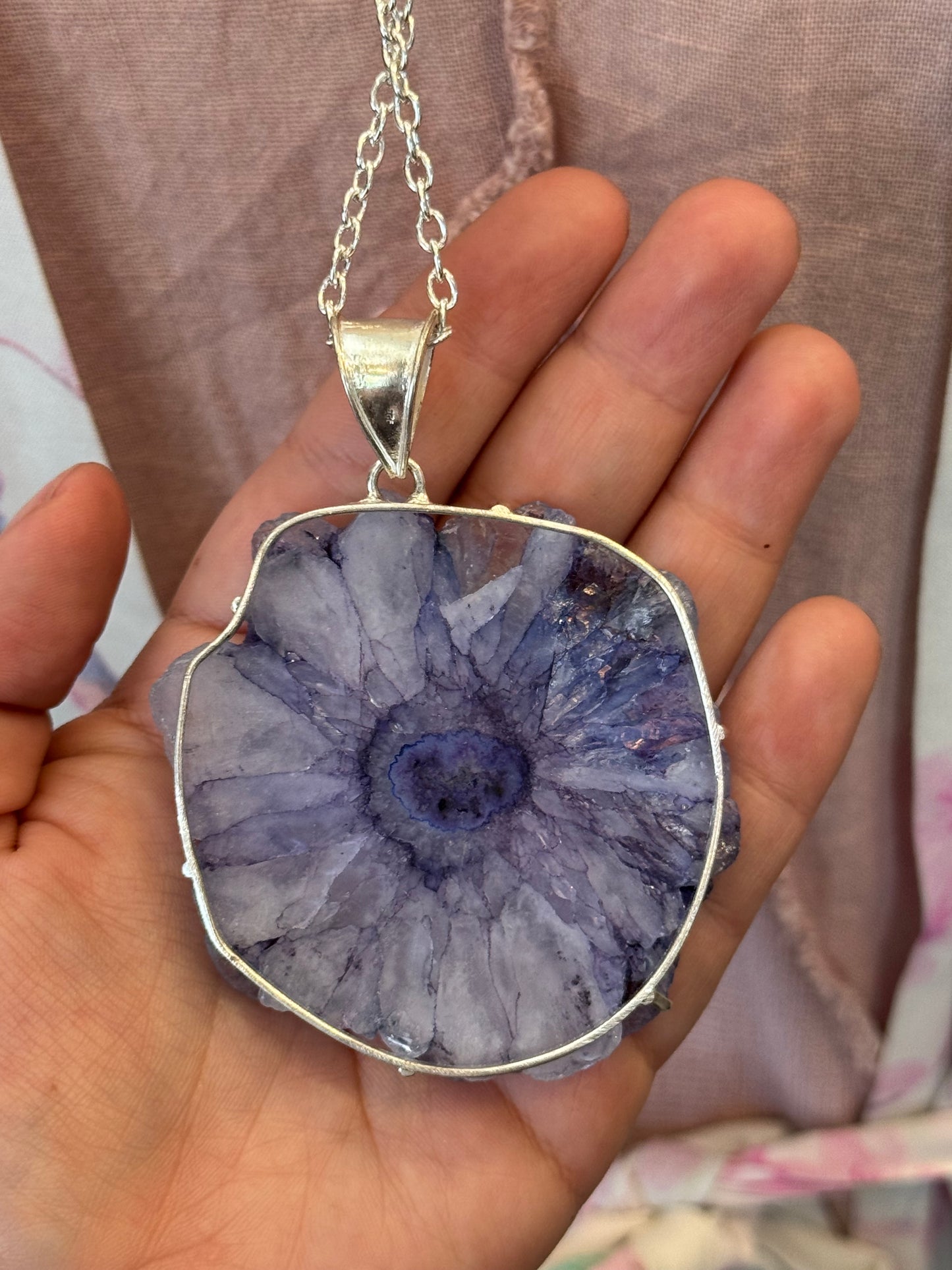 Dyed Large Purple Agate Slice Pendant