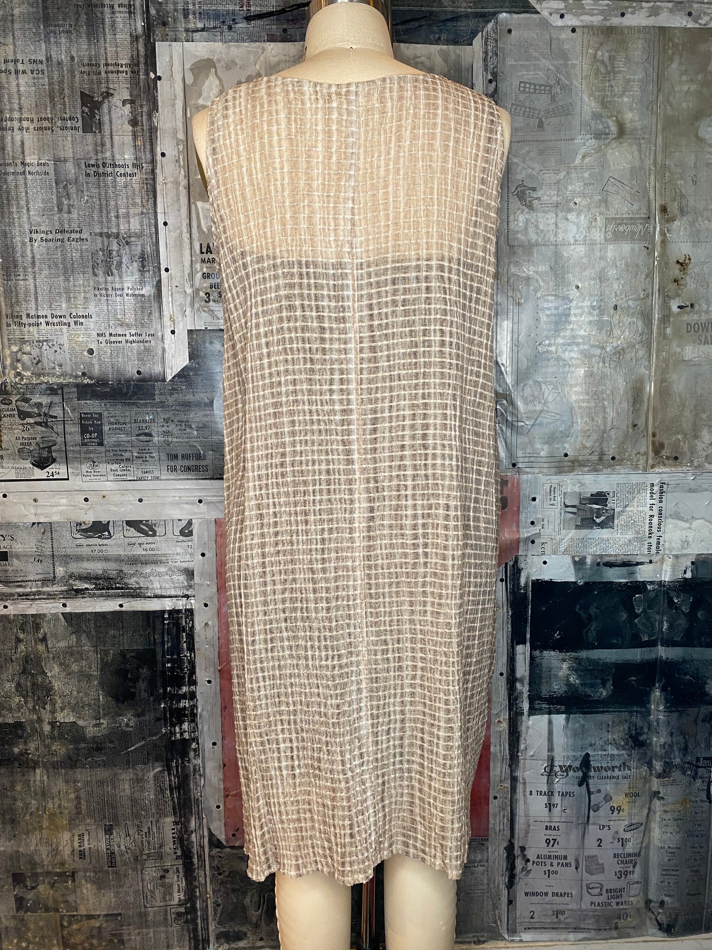 Textured Tank Midi Dress with Rosette - Beige